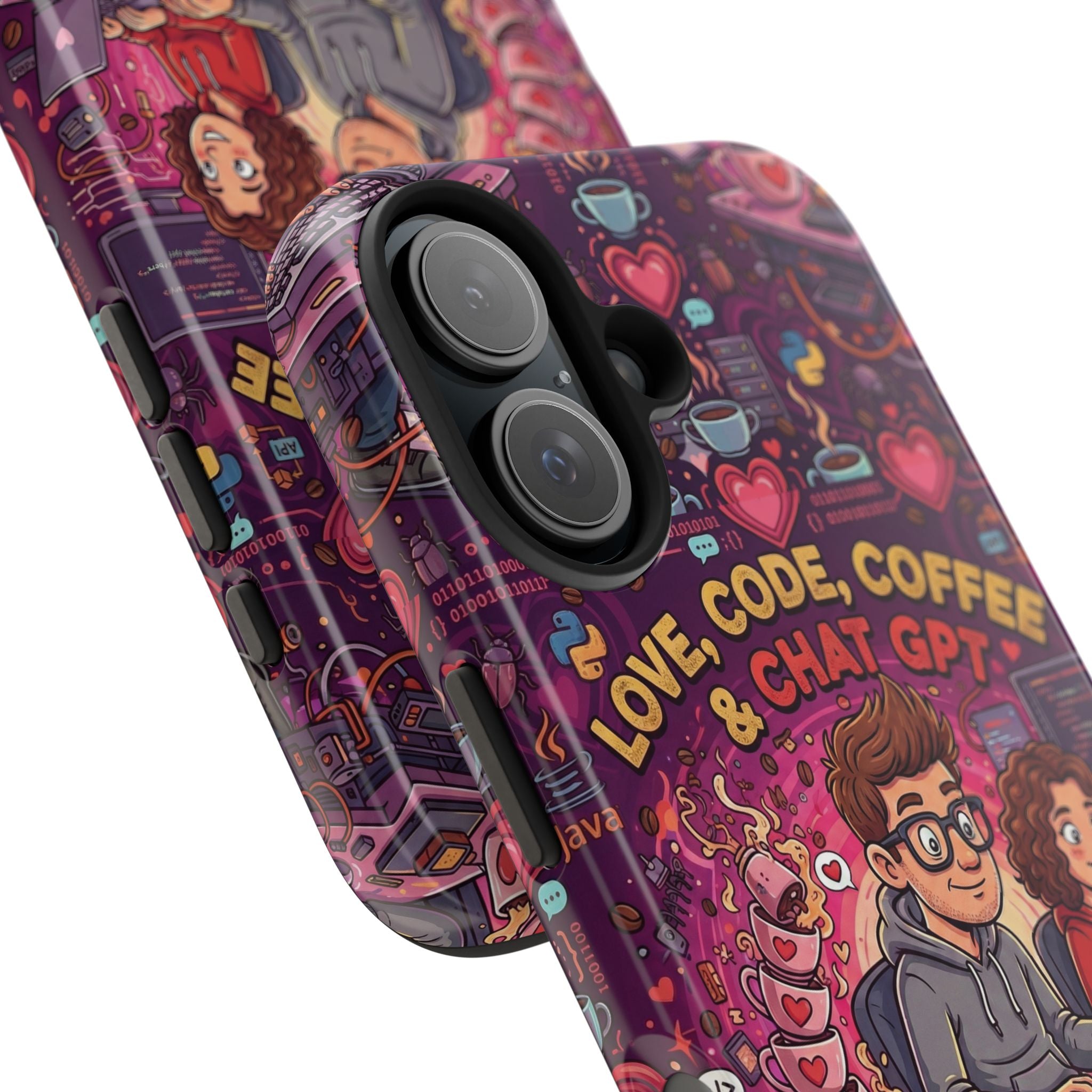 Love Code Coffee & ChatGPT Phone Case | Programmer Retro Cute