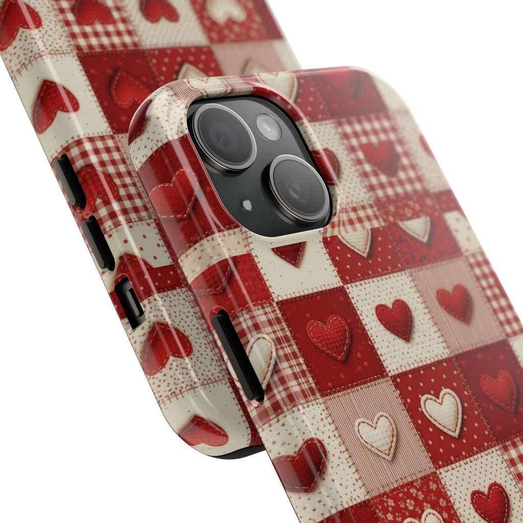 Patchwork Heart Phone Case | Tough Phone Case, Red Valentine Pattern