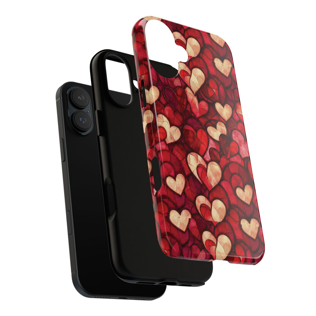 Stained Glass Heart Tough Case for iPhone 17 16 15 14 Pro Max | Romantic Mosaic Love Design | Shockproof & Wireless Charging Support