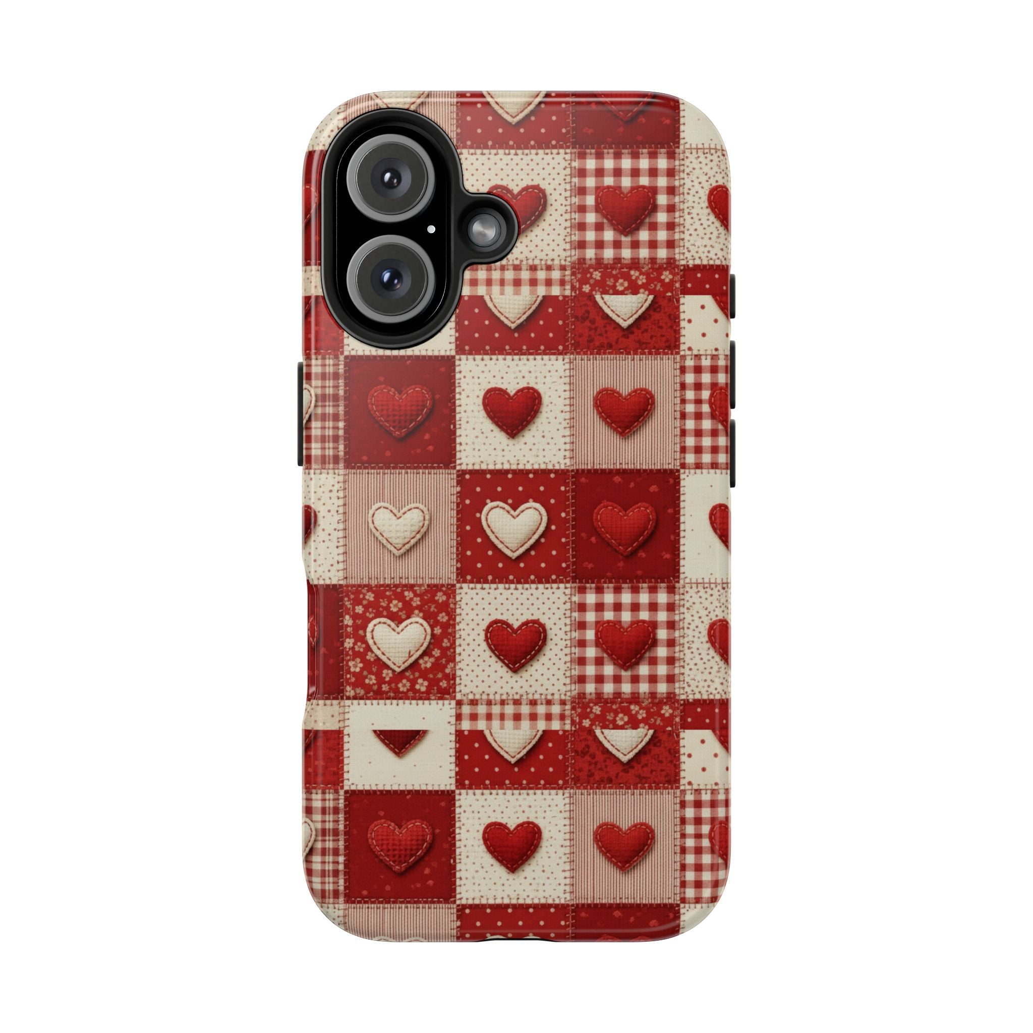 Patchwork Heart Phone Case | Tough Phone Case, Red Valentine Pattern