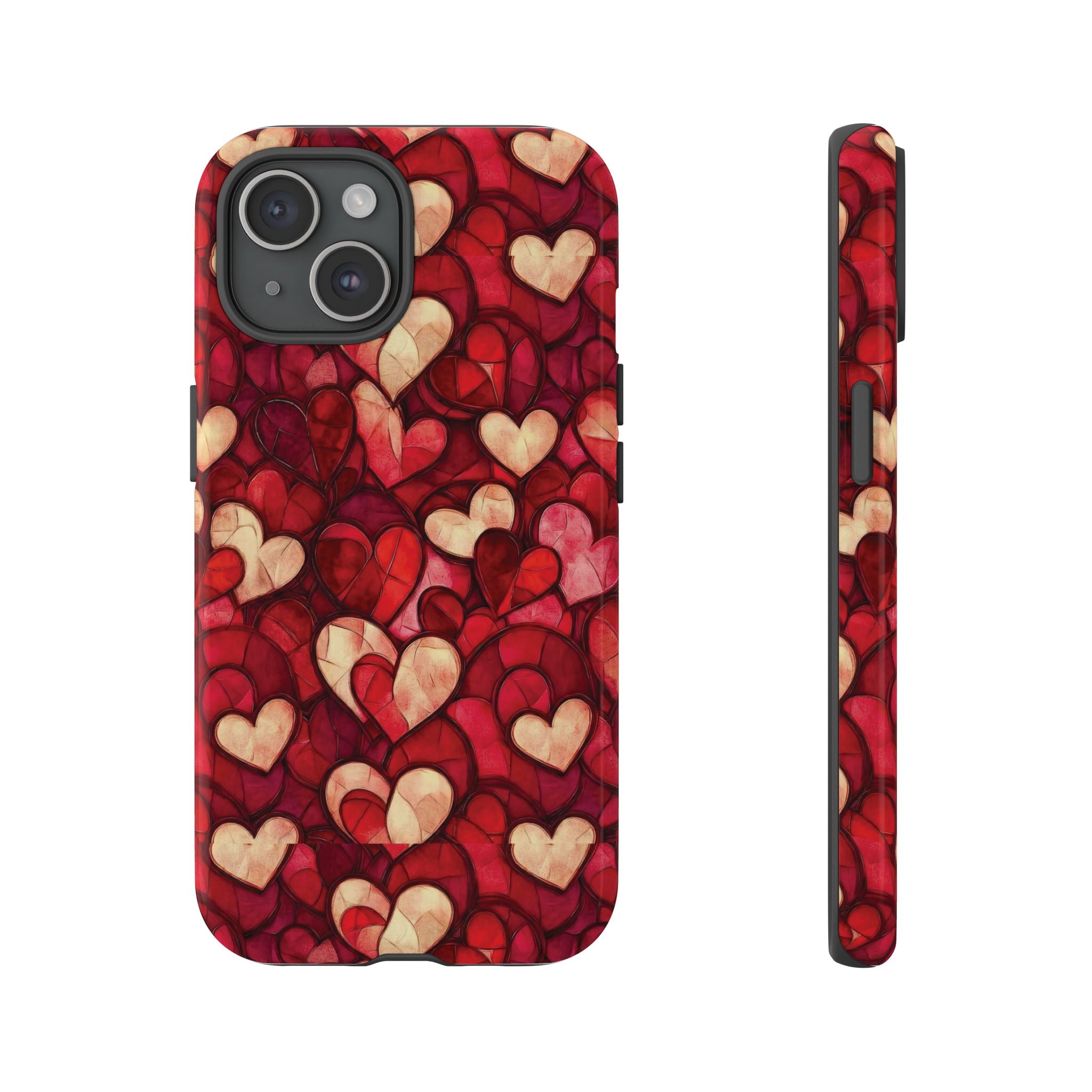 Stained Glass Heart Tough Case for iPhone 17 16 15 14 Pro Max | Romantic Mosaic Love Design | Shockproof & Wireless Charging Support