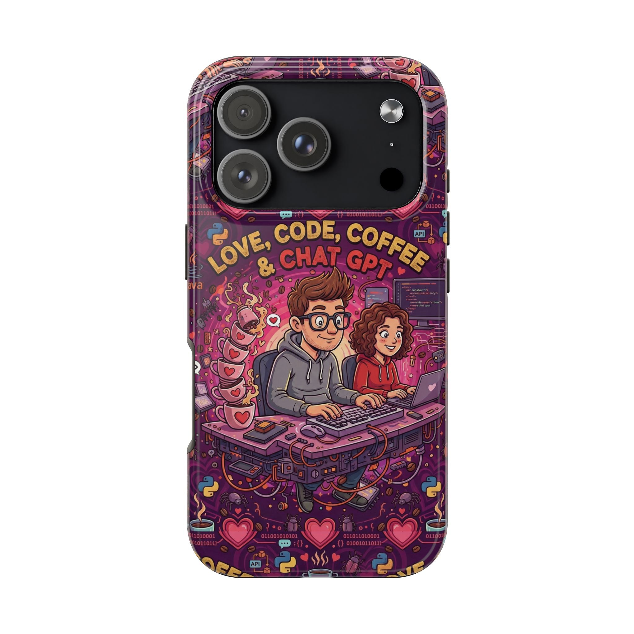 Love Code Coffee & ChatGPT Phone Case | Programmer Retro Cute