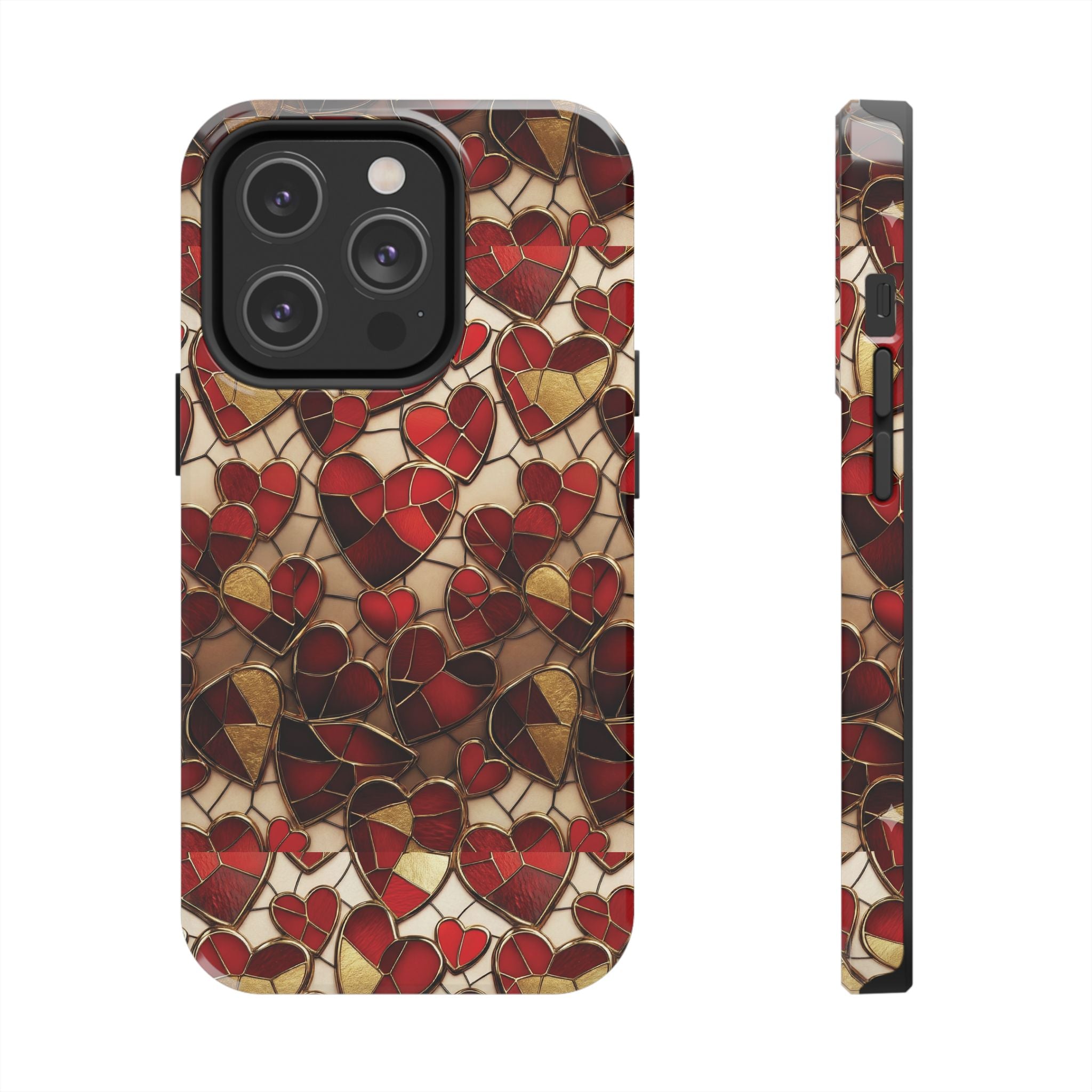 Stained Glass Red Hearts Phone Case | Tough Phone Case