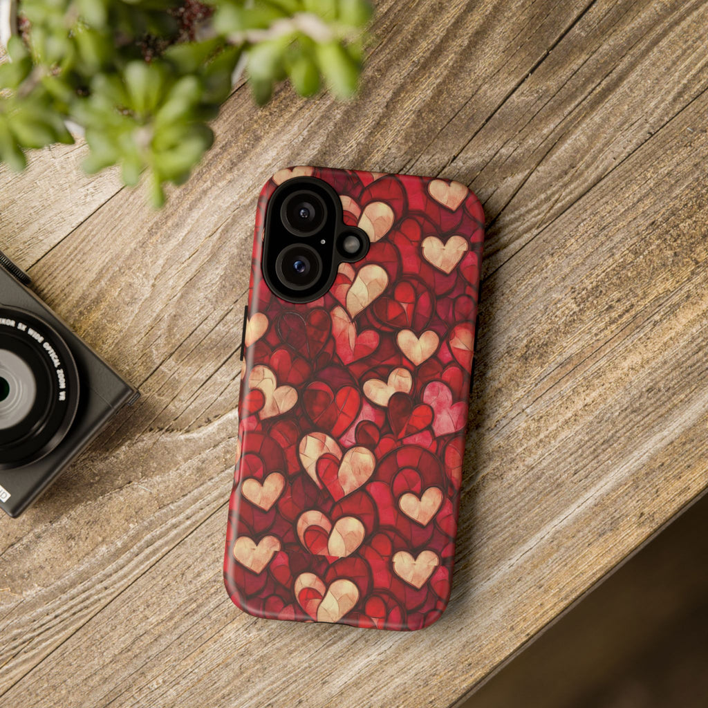Stained Glass Heart Tough Case for iPhone 17 16 15 14 Pro Max | Romantic Mosaic Love Design | Shockproof & Wireless Charging Support
