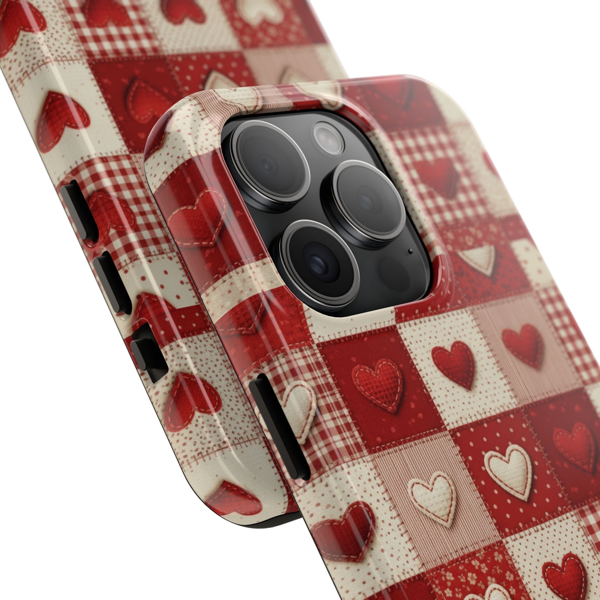 Patchwork Heart Phone Case | Tough Phone Case, Red Valentine Pattern