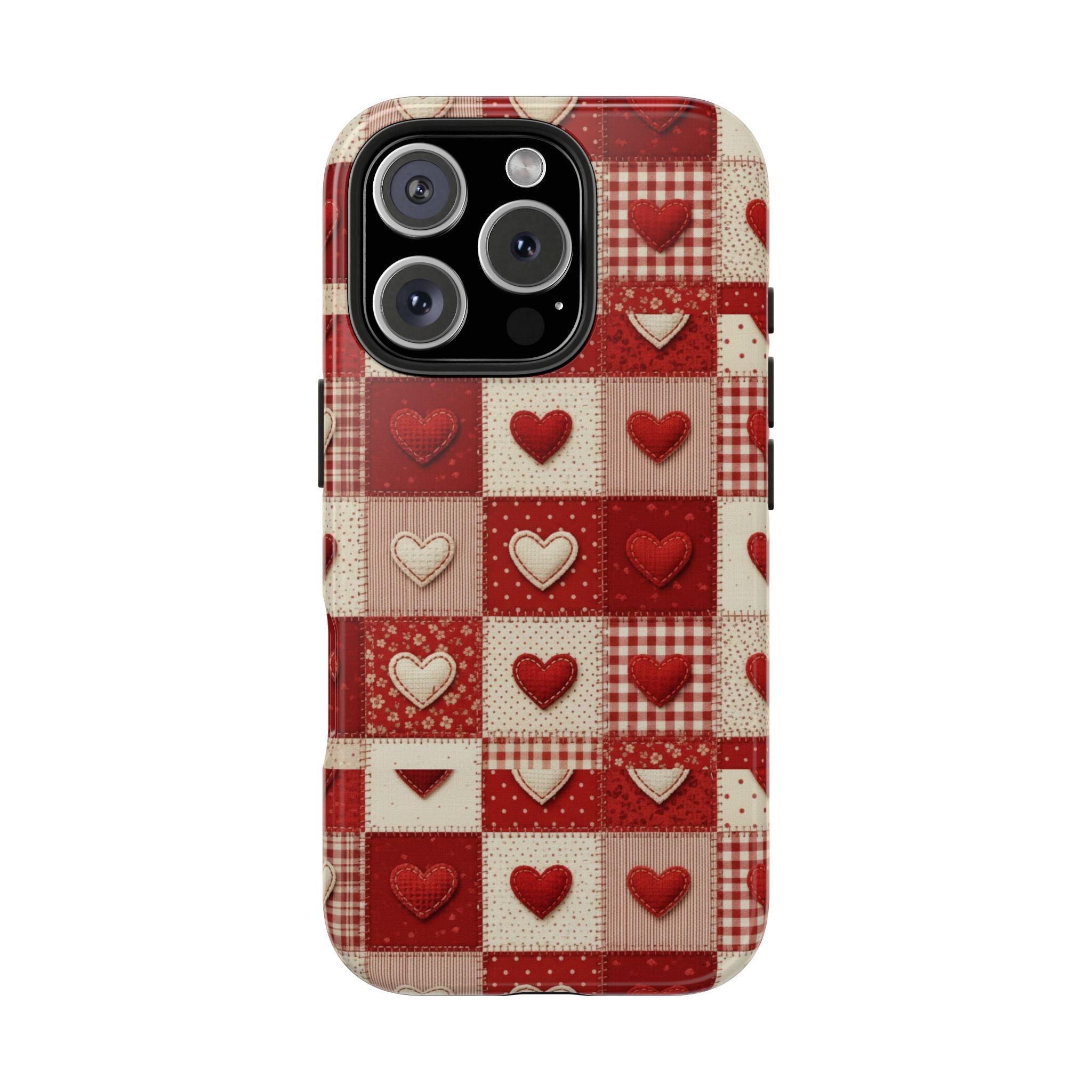 Patchwork Heart Phone Case | Tough Phone Case, Red Valentine Pattern
