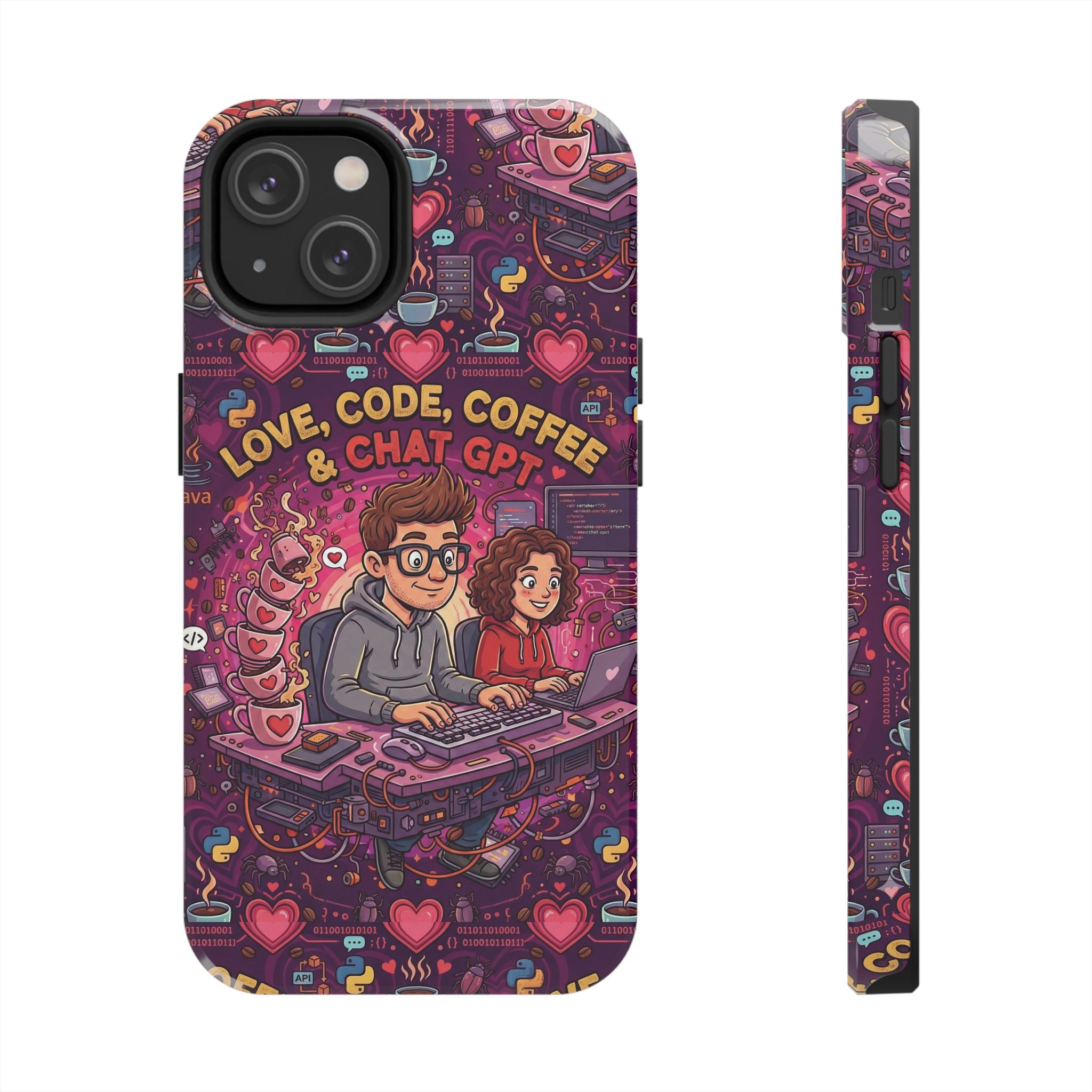 Love Code Coffee & ChatGPT Phone Case | Programmer Retro Cute