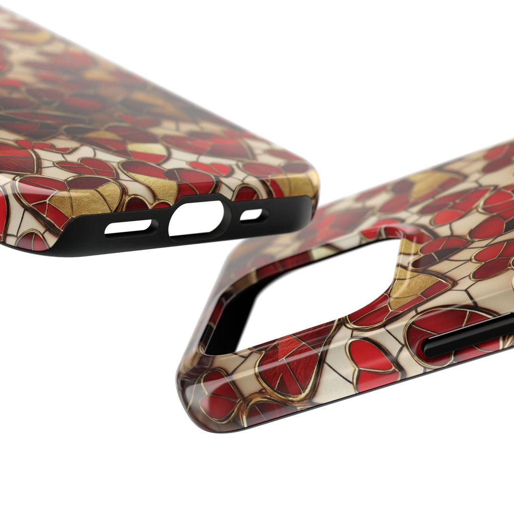 Stained Glass Red Hearts Phone Case | Tough Phone Case