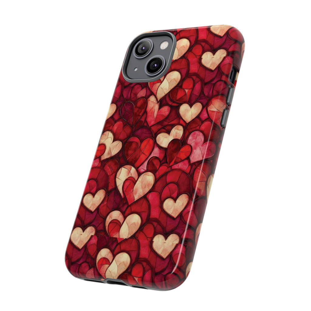 Stained Glass Heart Tough Case for iPhone 17 16 15 14 Pro Max | Romantic Mosaic Love Design | Shockproof & Wireless Charging Support