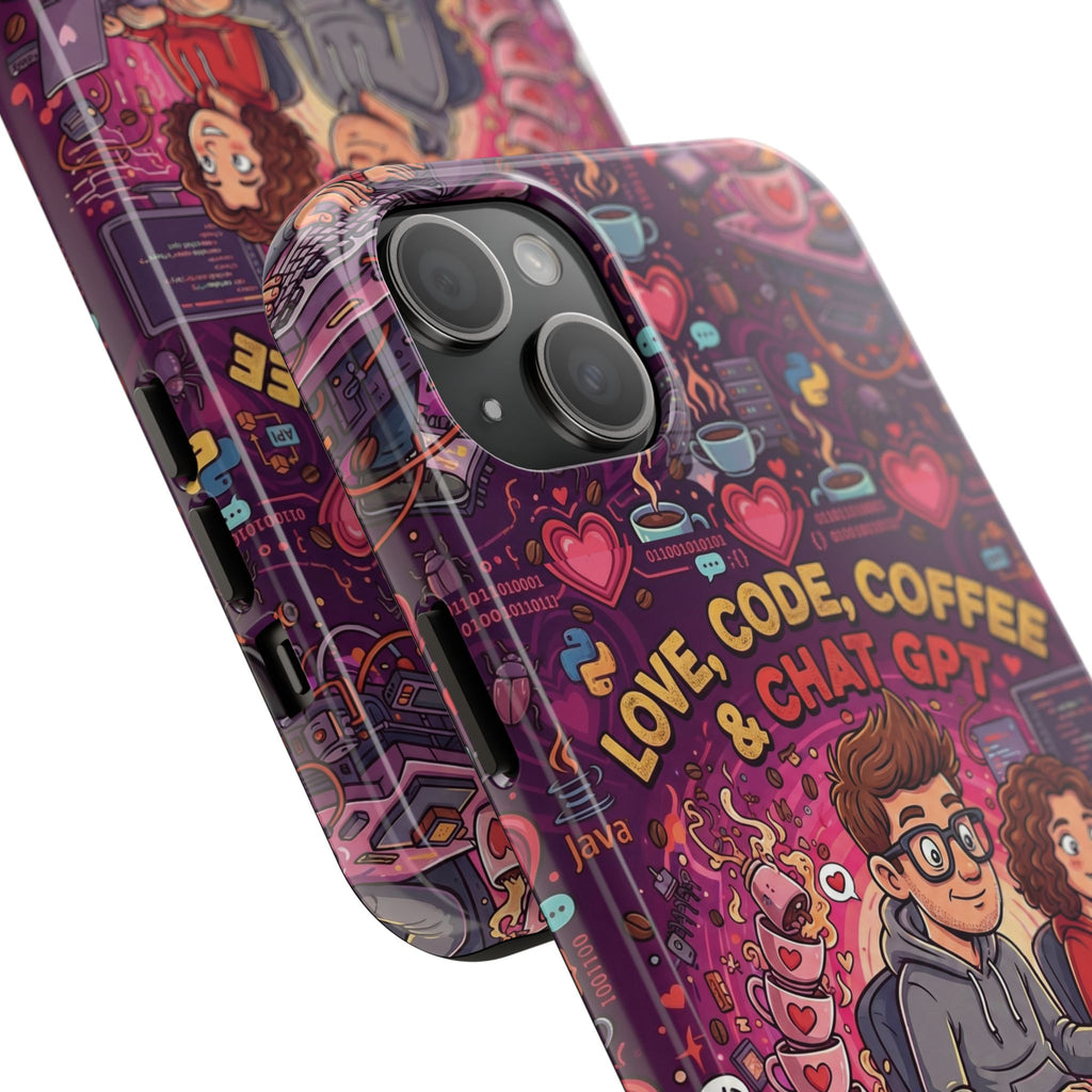 Love Code Coffee & ChatGPT Phone Case | Programmer Retro Cute
