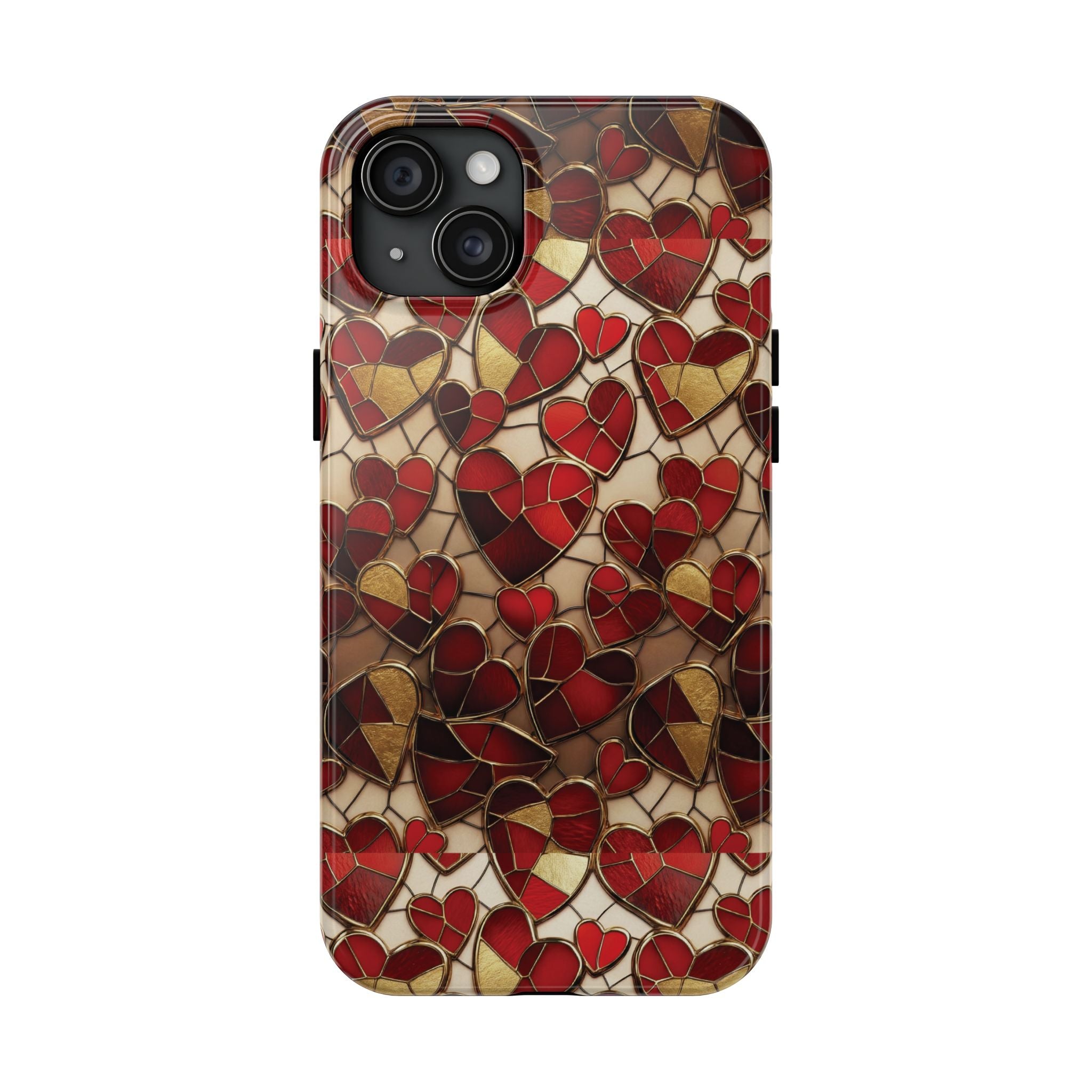Stained Glass Red Hearts Phone Case | Tough Phone Case