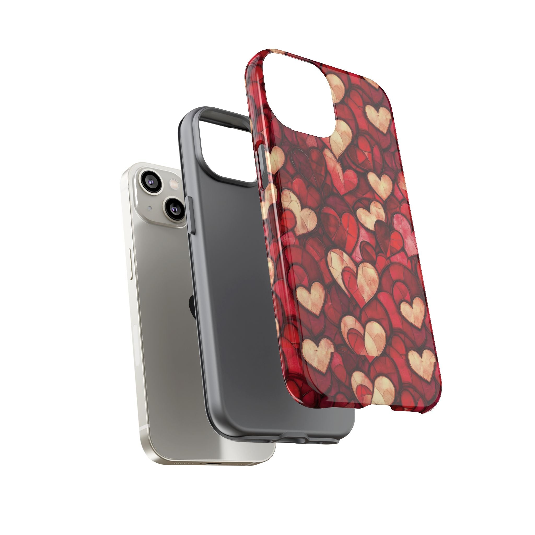 Stained Glass Heart Tough Case for iPhone 17 16 15 14 Pro Max | Romantic Mosaic Love Design | Shockproof & Wireless Charging Support