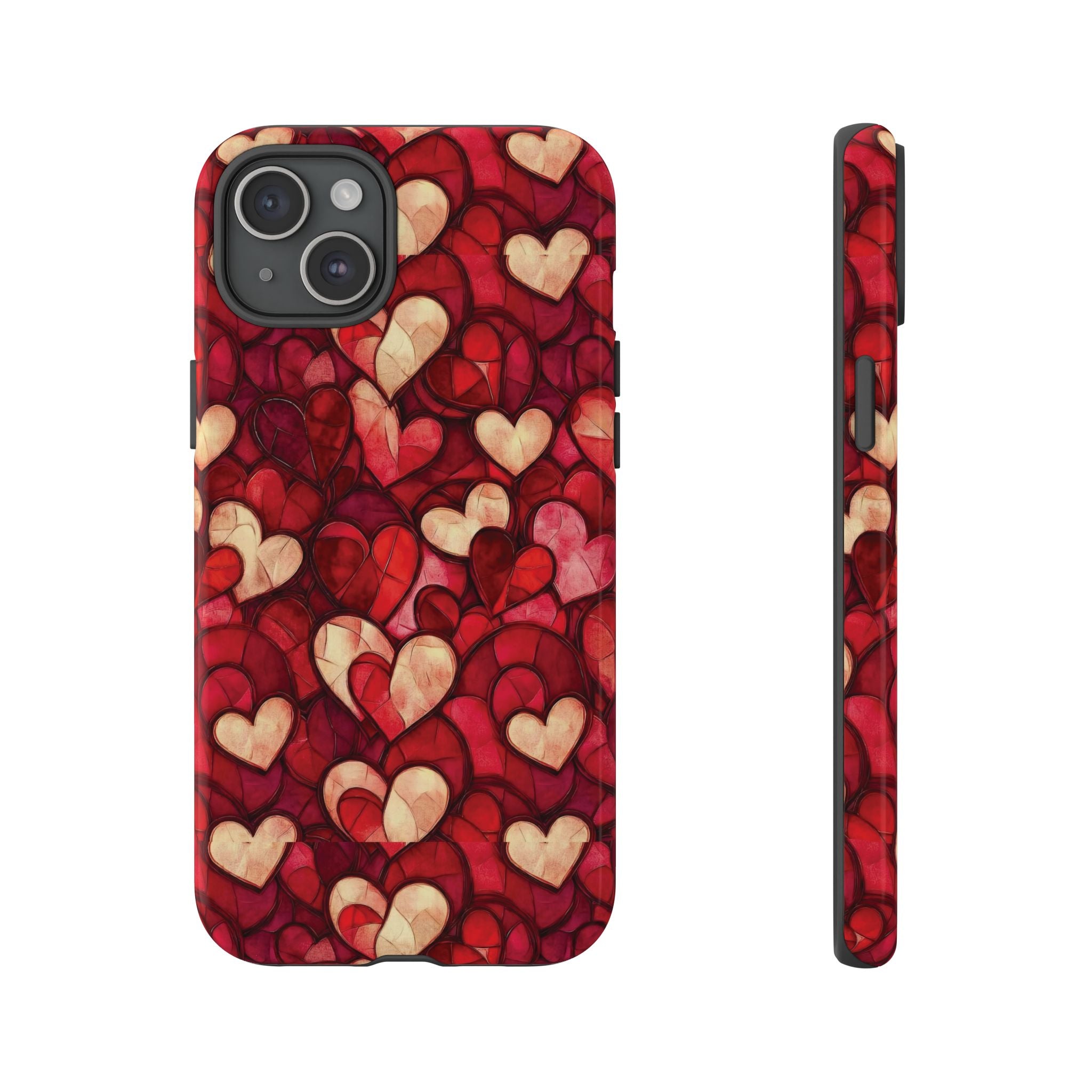 Stained Glass Heart Tough Case for iPhone 17 16 15 14 Pro Max | Romantic Mosaic Love Design | Shockproof & Wireless Charging Support