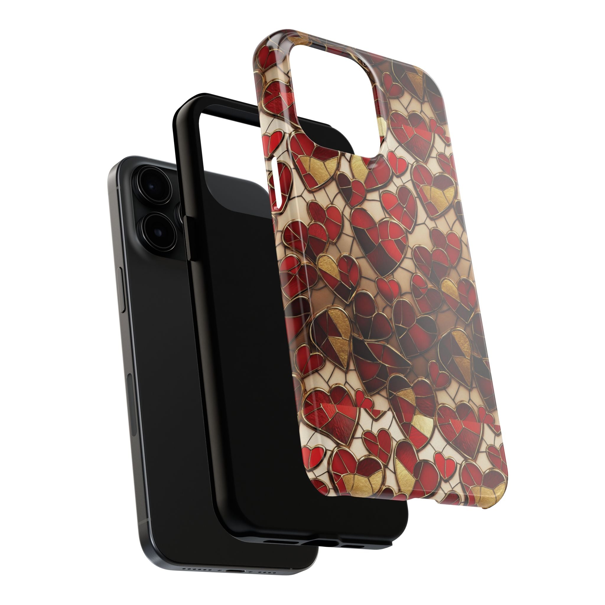 Stained Glass Red Hearts Phone Case | Tough Phone Case