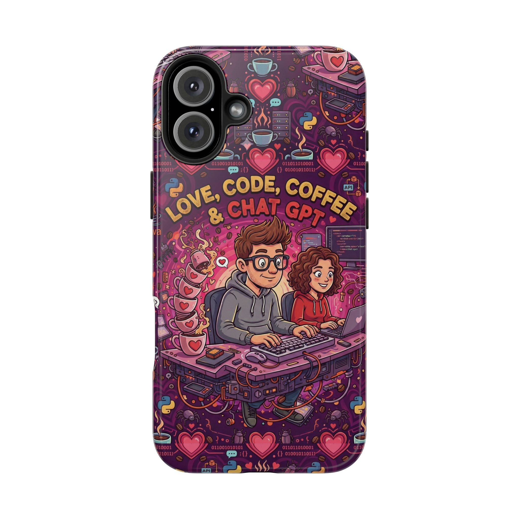 Love Code Coffee & ChatGPT Phone Case | Programmer Retro Cute