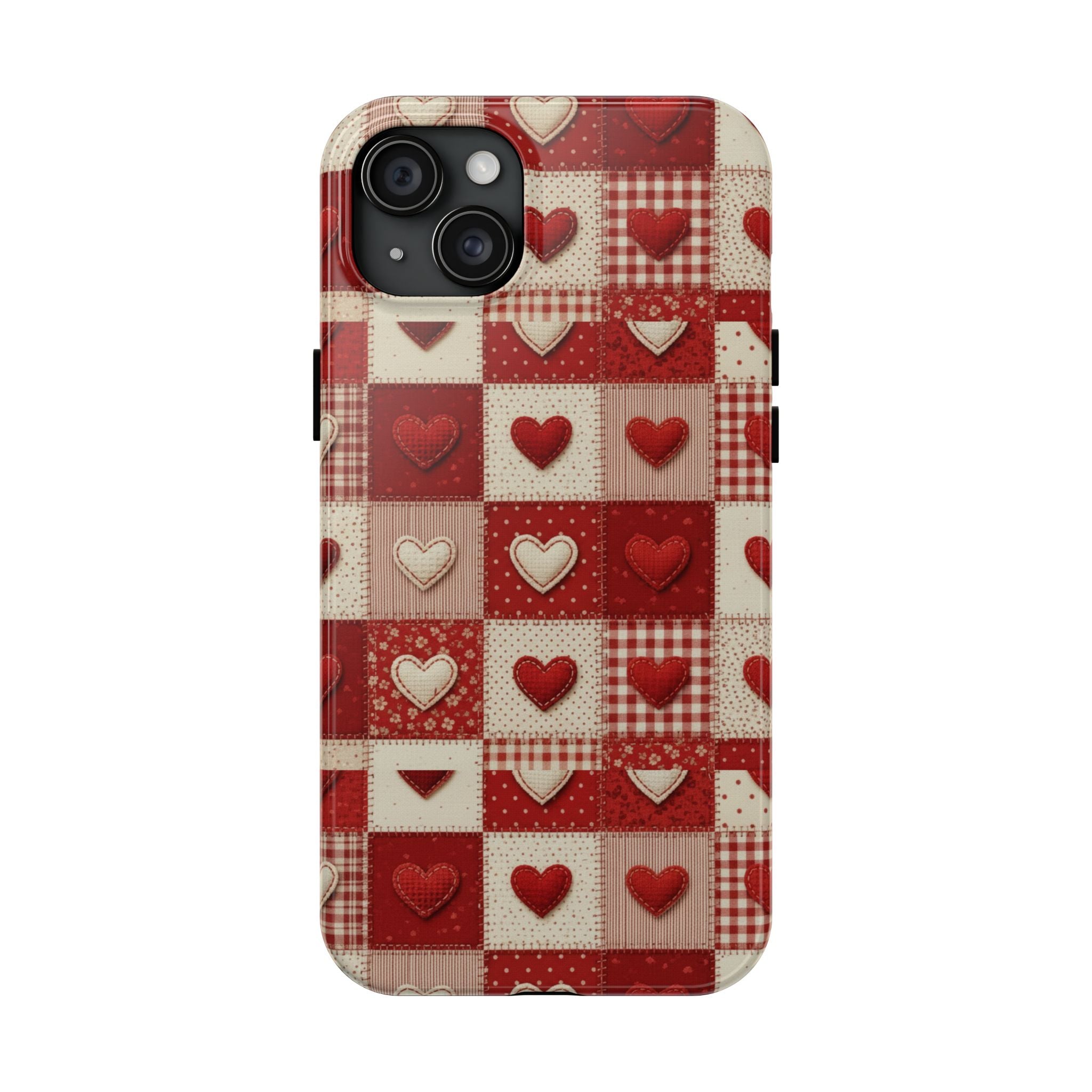 Patchwork Heart Phone Case | Tough Phone Case, Red Valentine Pattern