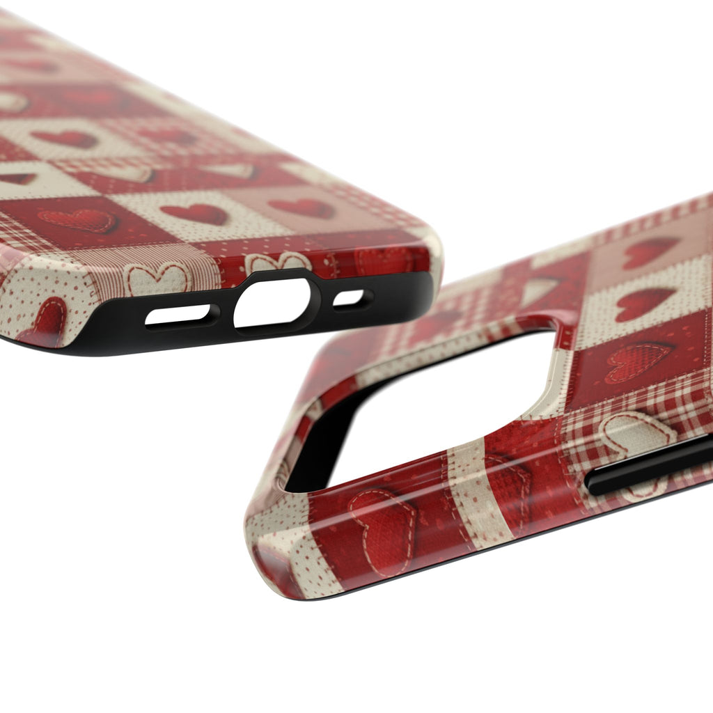 Patchwork Heart Phone Case | Tough Phone Case, Red Valentine Pattern