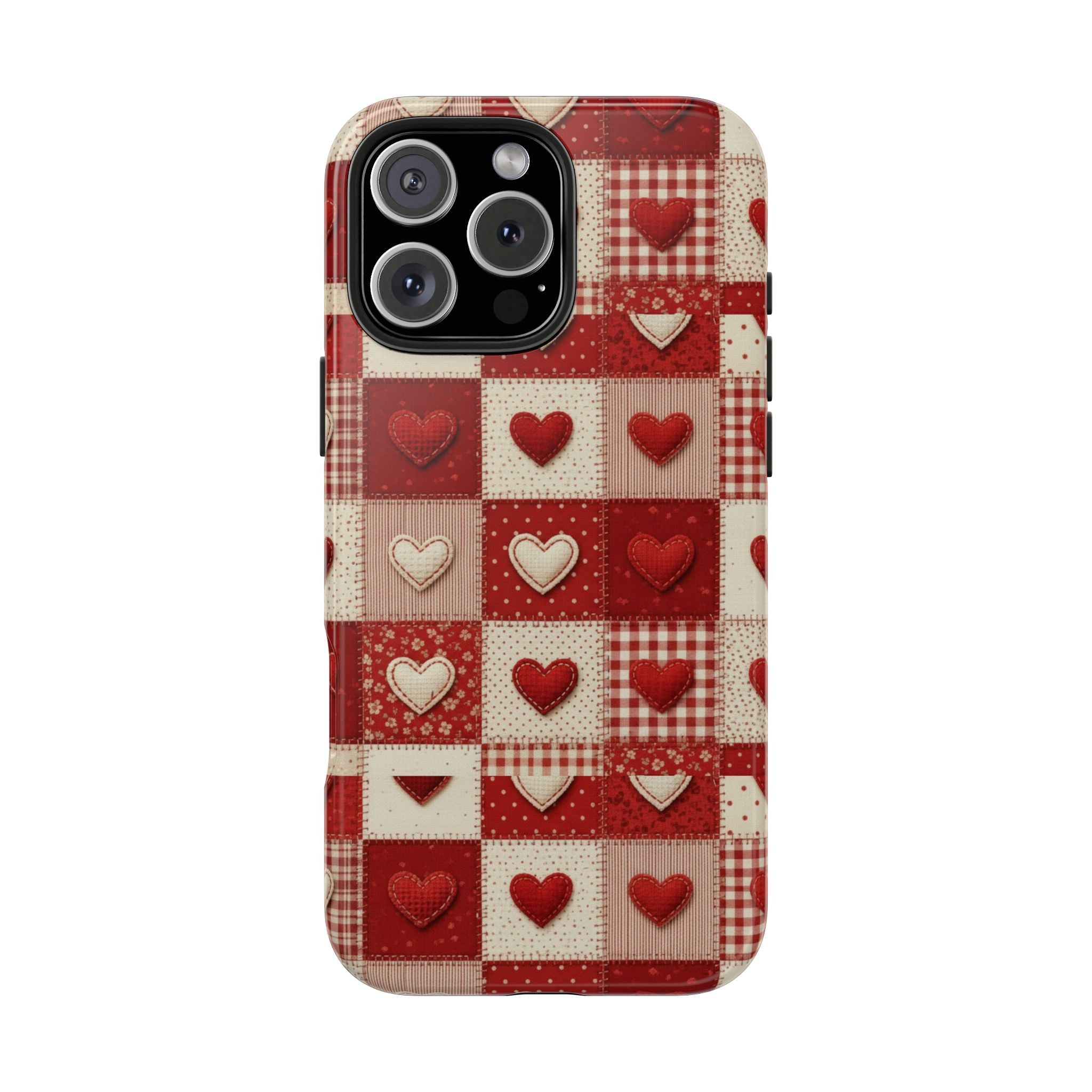 Patchwork Heart Phone Case | Tough Phone Case, Red Valentine Pattern