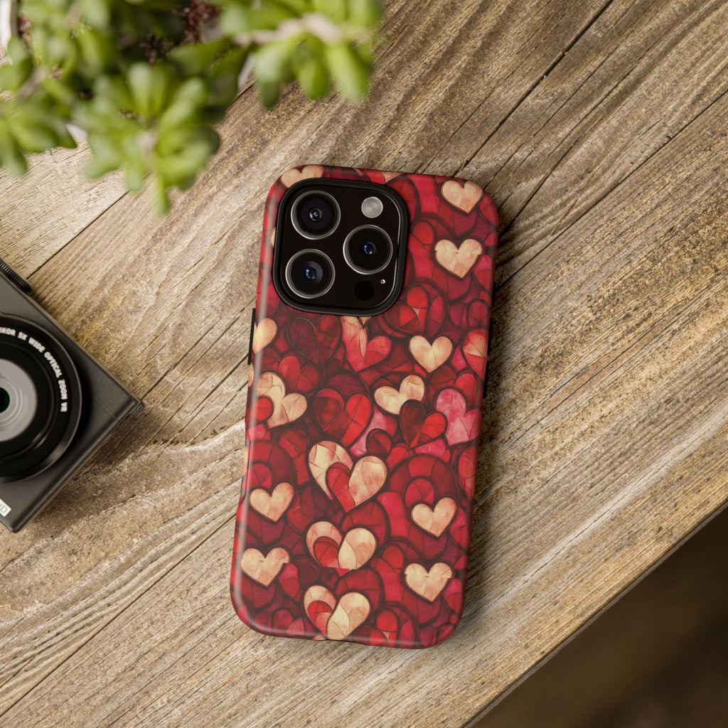 Stained Glass Heart Tough Case for iPhone 17 16 15 14 Pro Max | Romantic Mosaic Love Design | Shockproof & Wireless Charging Support