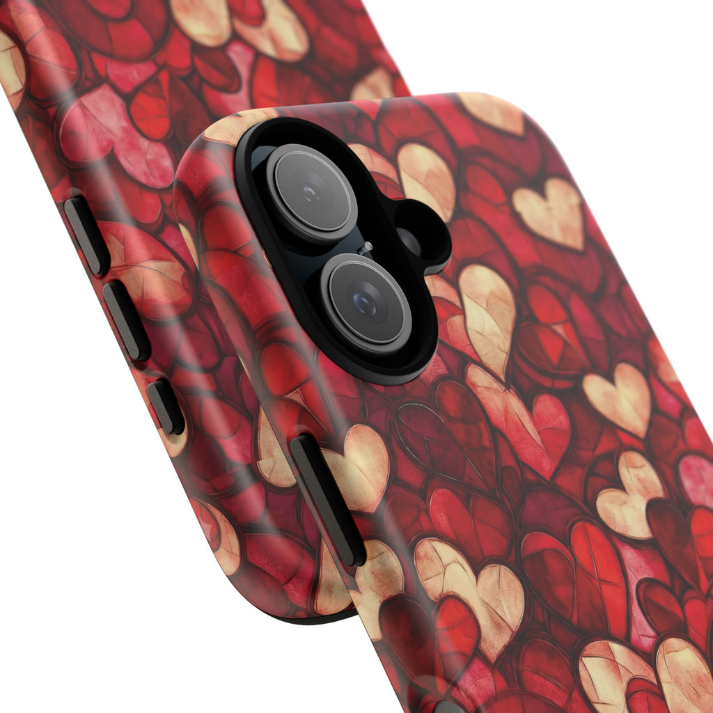 Stained Glass Heart Tough Case for iPhone 17 16 15 14 Pro Max | Romantic Mosaic Love Design | Shockproof & Wireless Charging Support