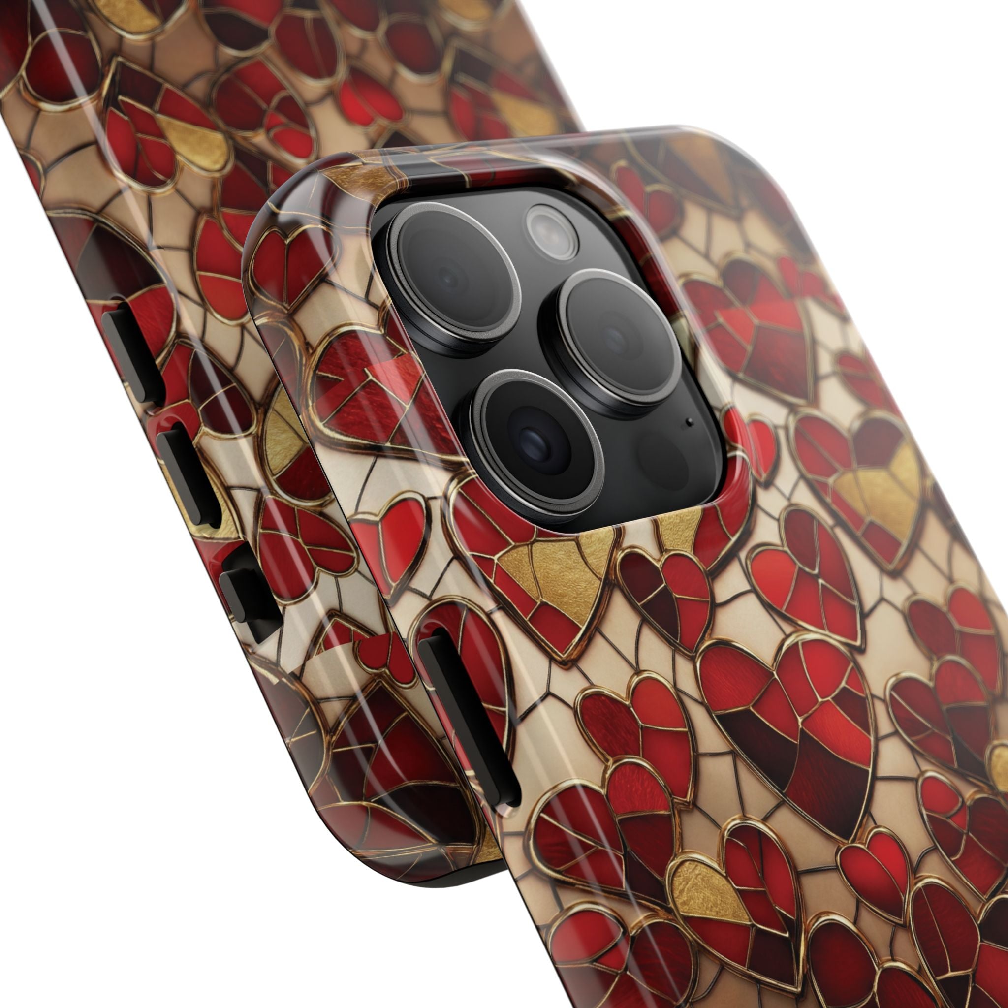 Stained Glass Red Hearts Phone Case | Tough Phone Case