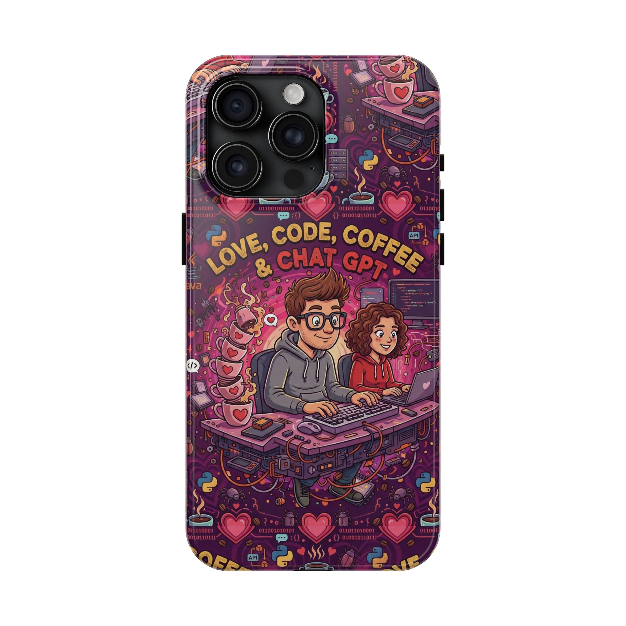 Love Code Coffee & ChatGPT Phone Case | Programmer Retro Cute