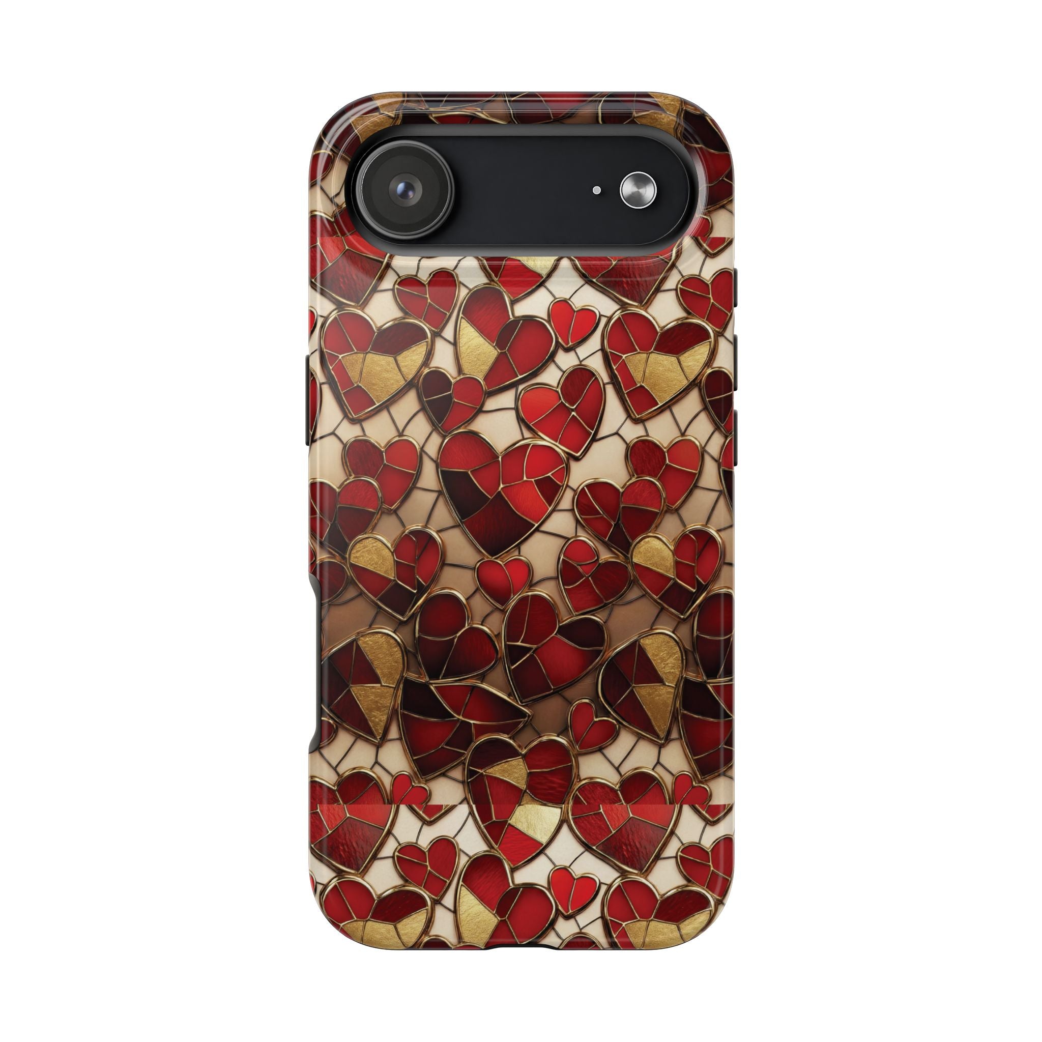 Stained Glass Red Hearts Phone Case | Tough Phone Case