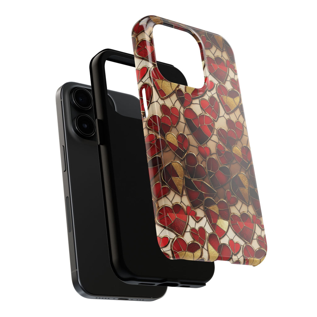 Stained Glass Red Hearts Phone Case | Tough Phone Case