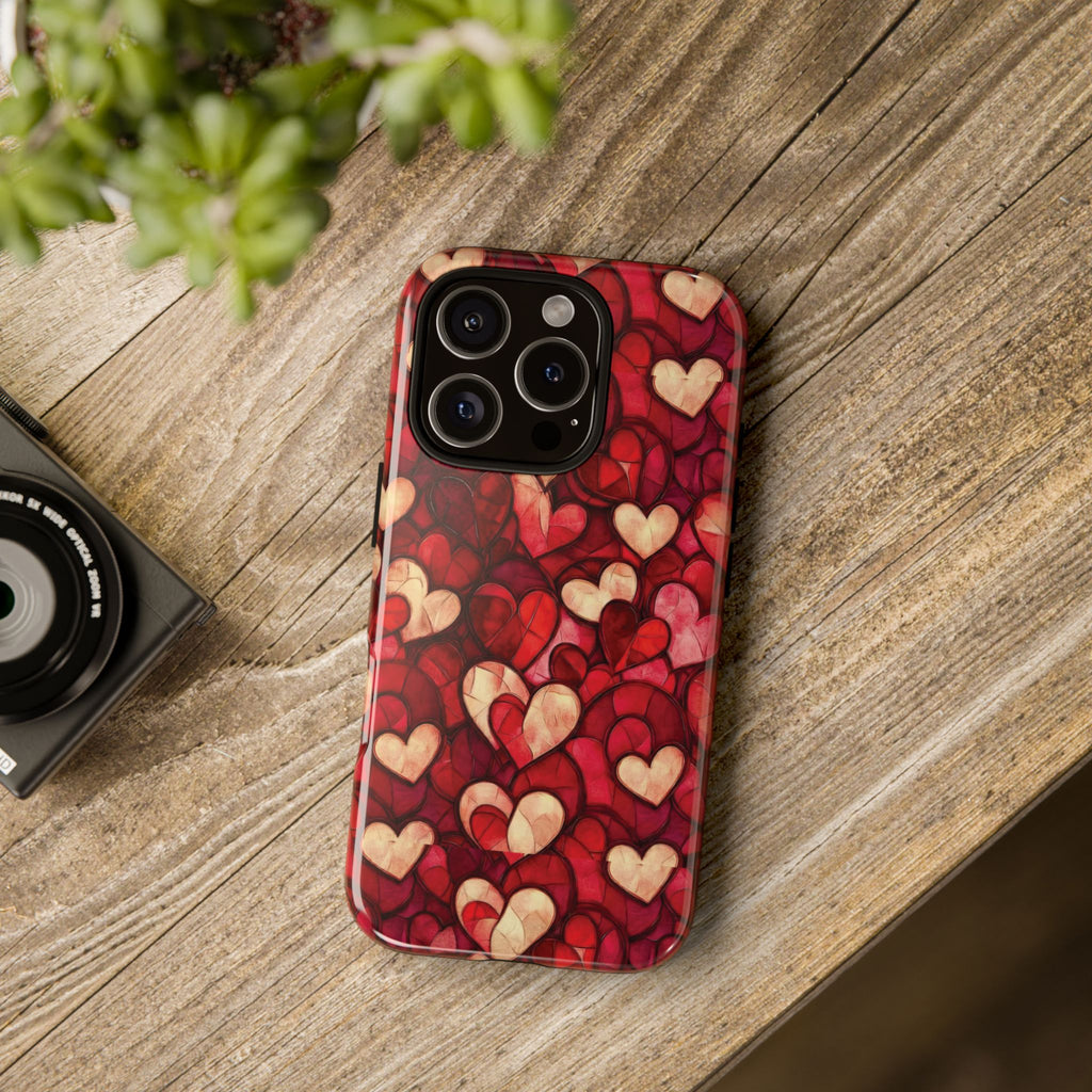 Stained Glass Heart Tough Case for iPhone 17 16 15 14 Pro Max | Romantic Mosaic Love Design | Shockproof & Wireless Charging Support