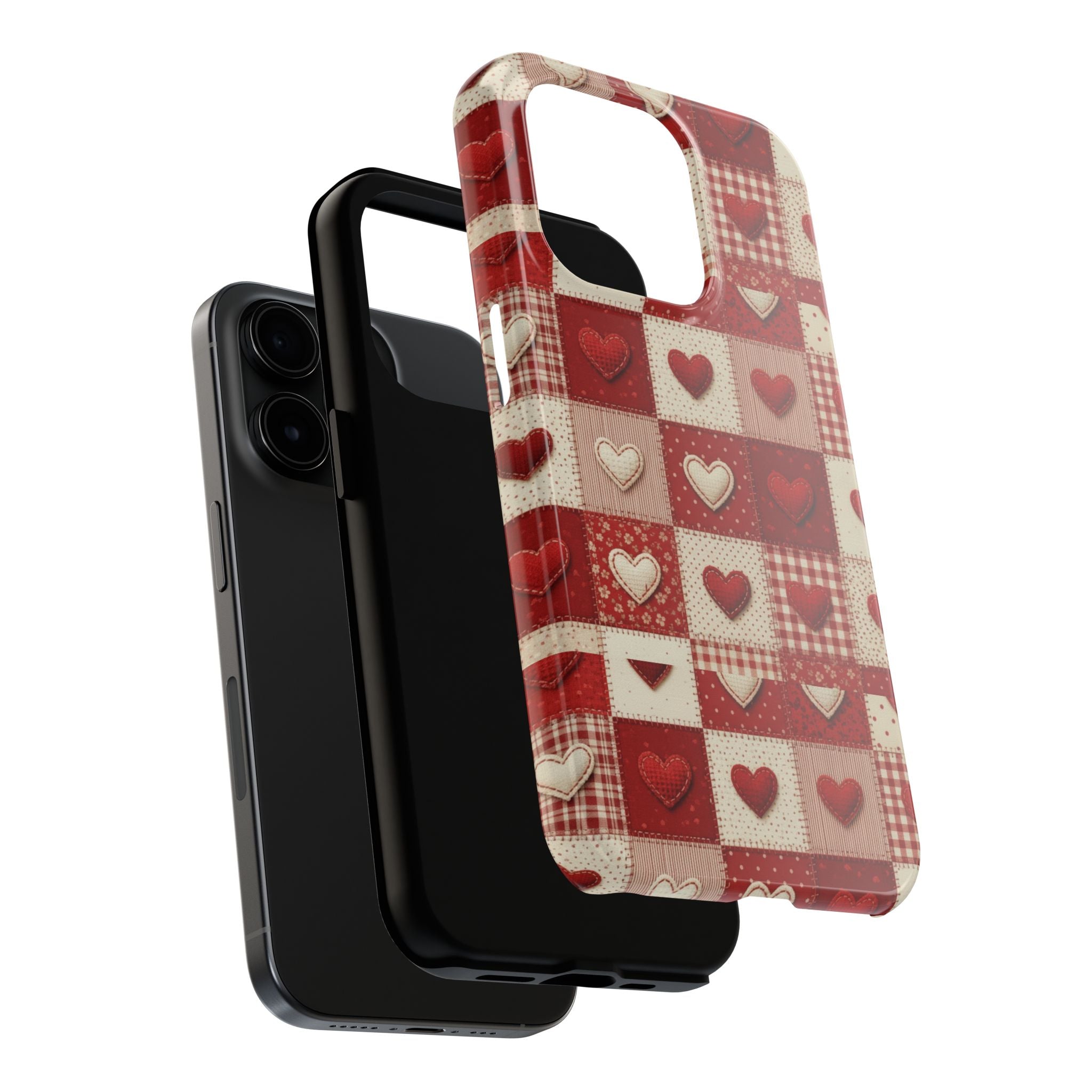 Patchwork Heart Phone Case | Tough Phone Case, Red Valentine Pattern