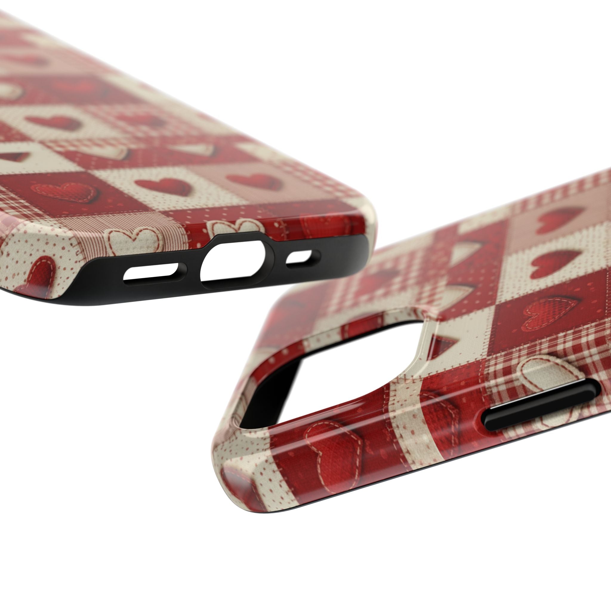 Patchwork Heart Phone Case | Tough Phone Case, Red Valentine Pattern