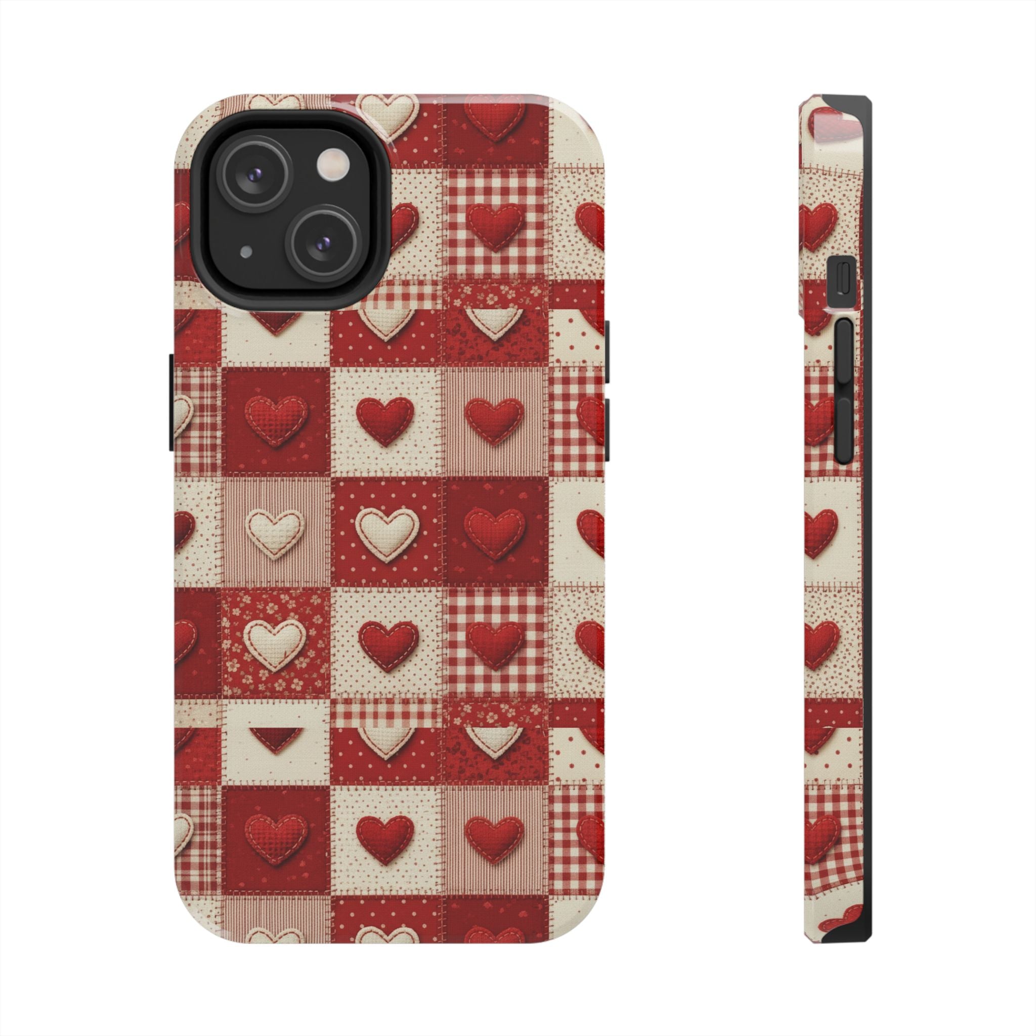 Patchwork Heart Phone Case | Tough Phone Case, Red Valentine Pattern