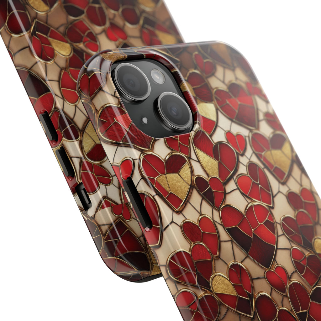 Stained Glass Red Hearts Phone Case | Tough Phone Case