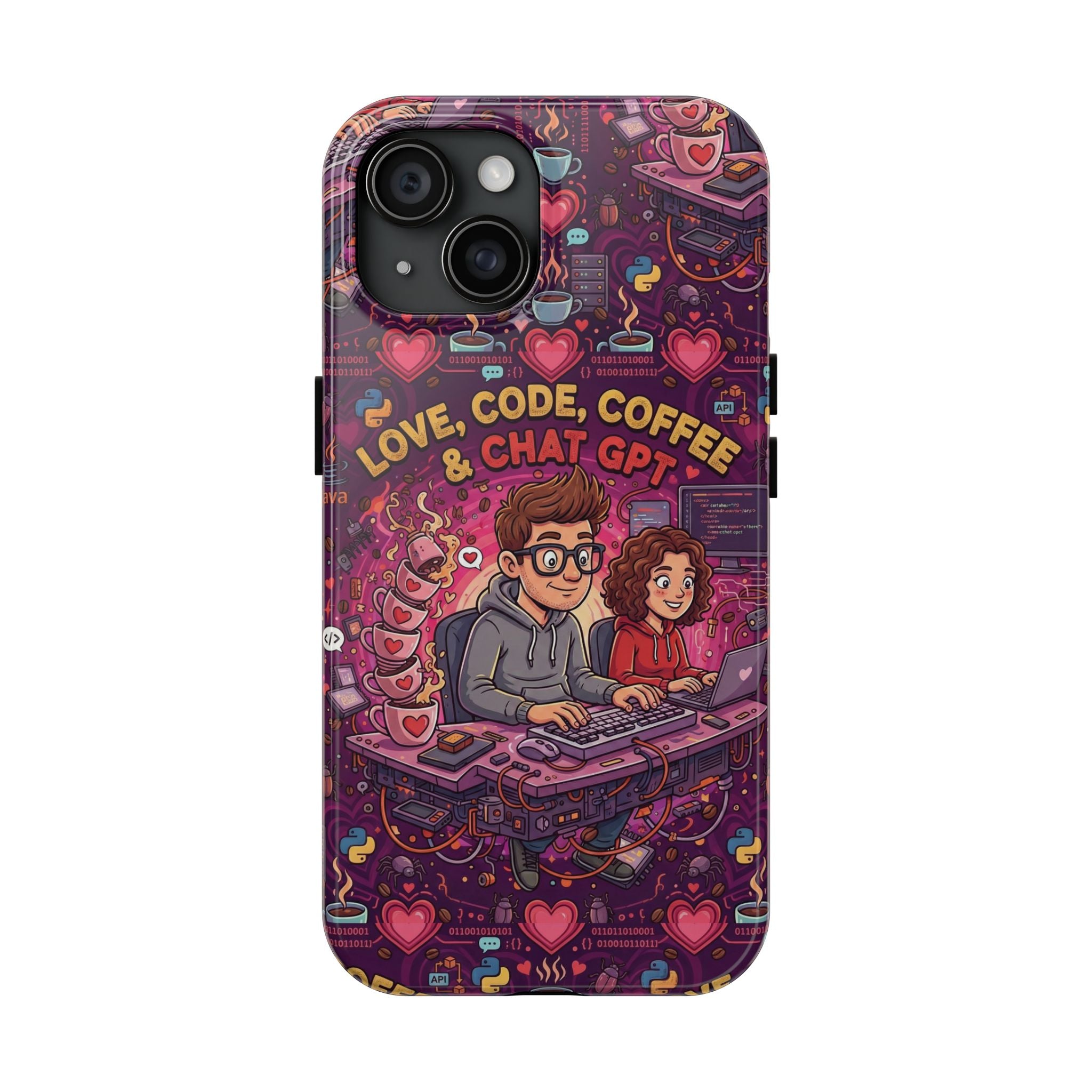 Love Code Coffee & ChatGPT Phone Case | Programmer Retro Cute