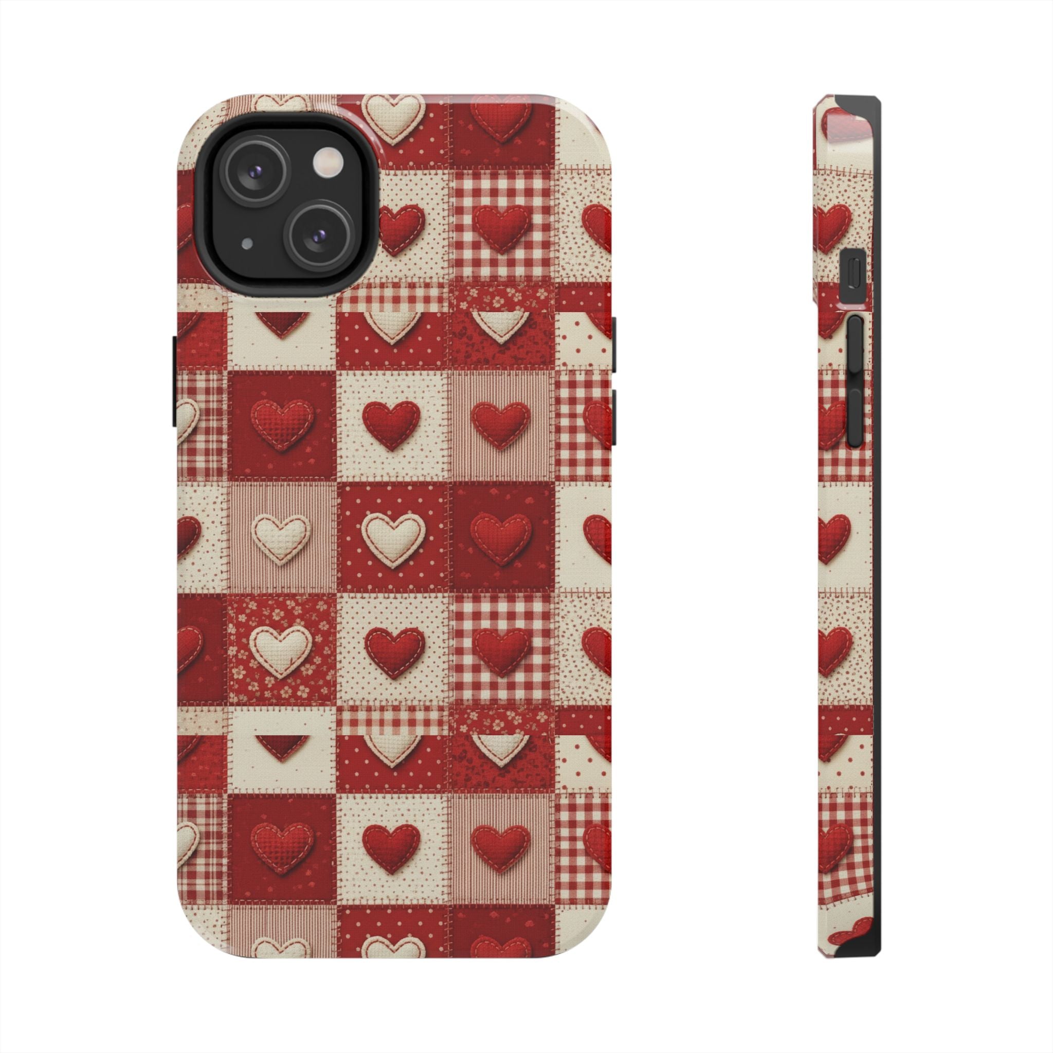 Patchwork Heart Phone Case | Tough Phone Case, Red Valentine Pattern