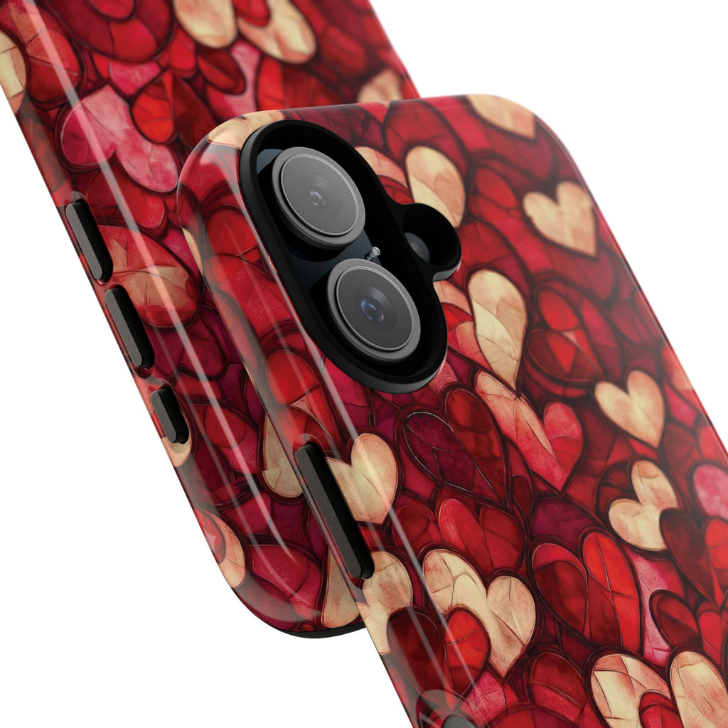 Stained Glass Heart Tough Case for iPhone 17 16 15 14 Pro Max | Romantic Mosaic Love Design | Shockproof & Wireless Charging Support