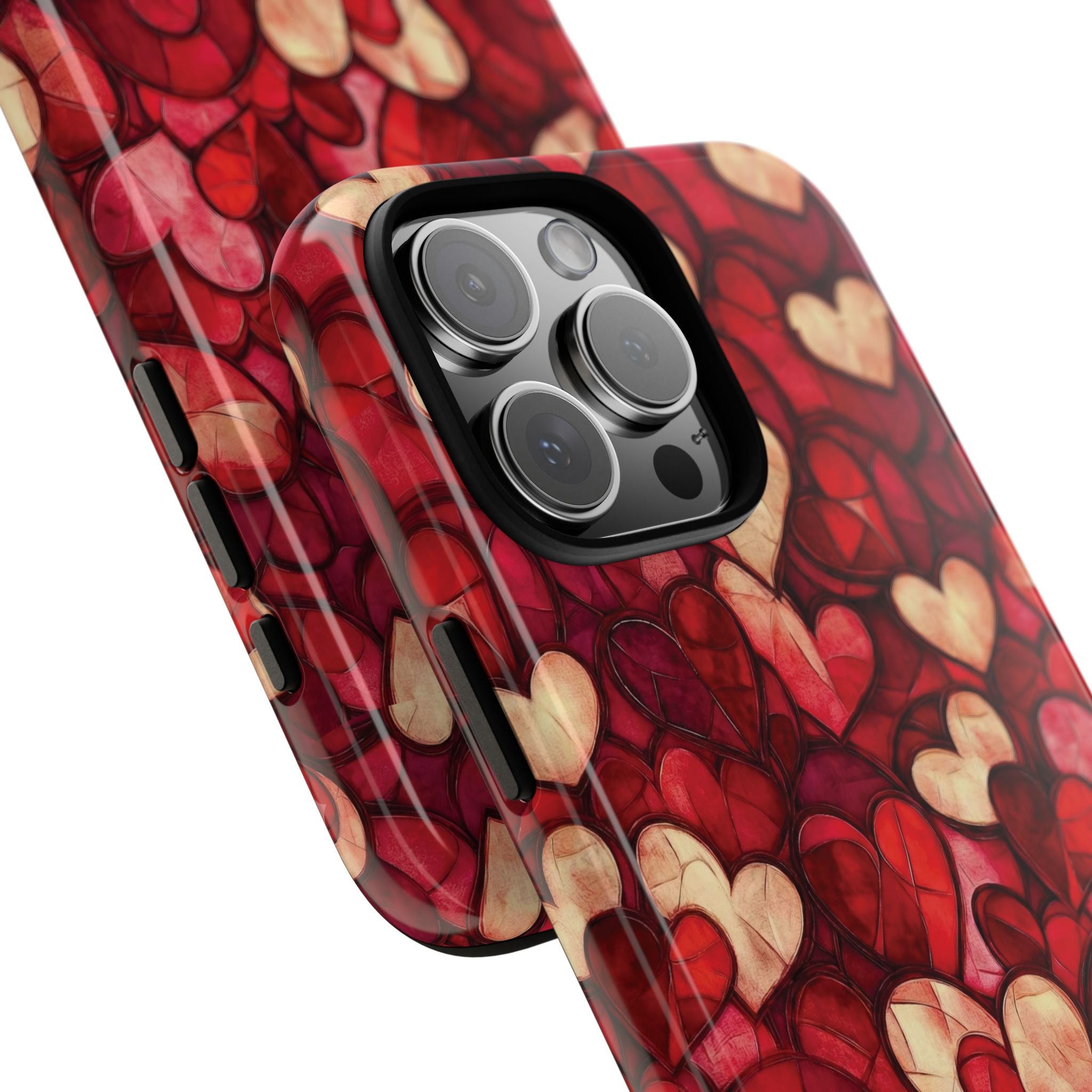 Stained Glass Heart Tough Case for iPhone 17 16 15 14 Pro Max | Romantic Mosaic Love Design | Shockproof & Wireless Charging Support