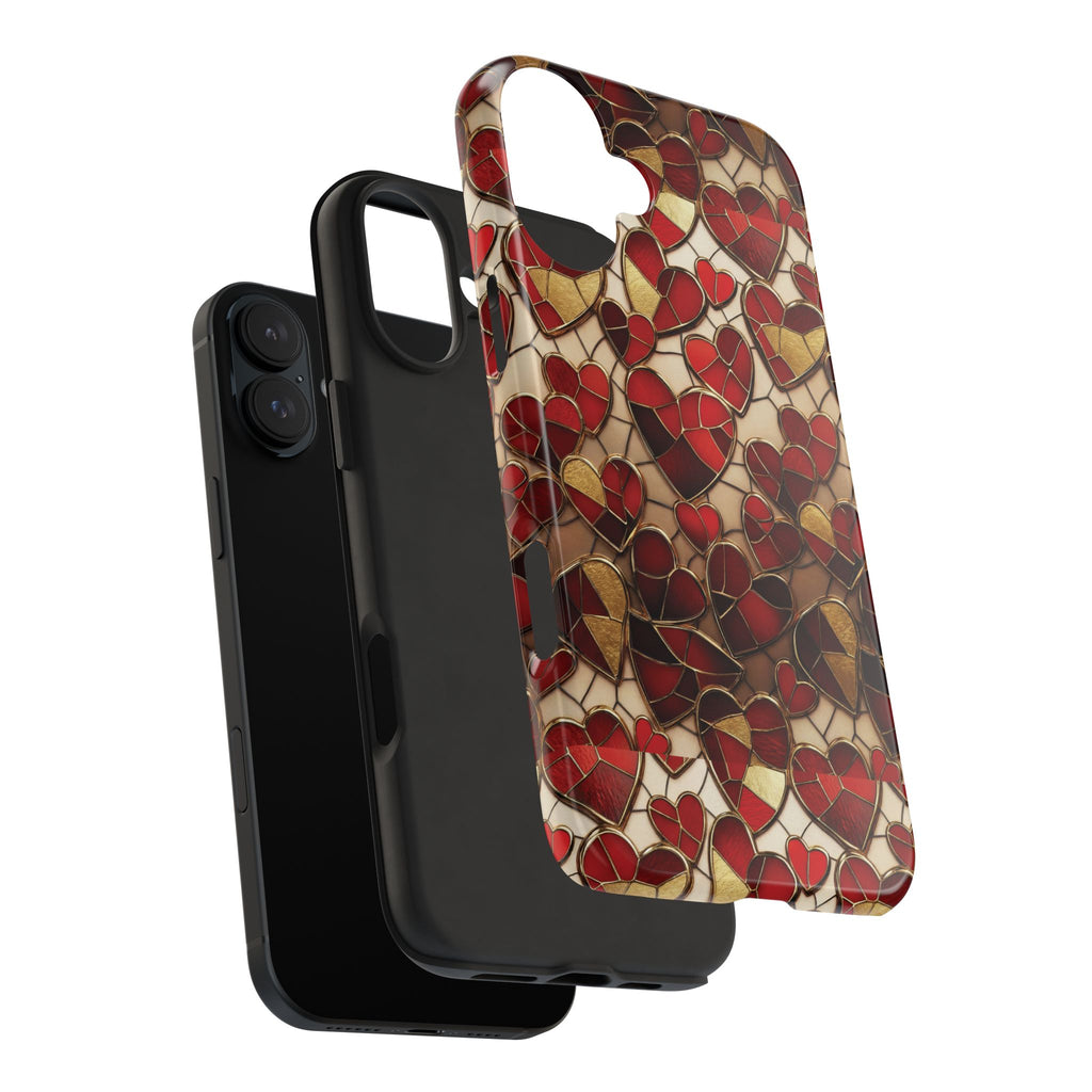 Stained Glass Red Hearts Phone Case | Tough Phone Case