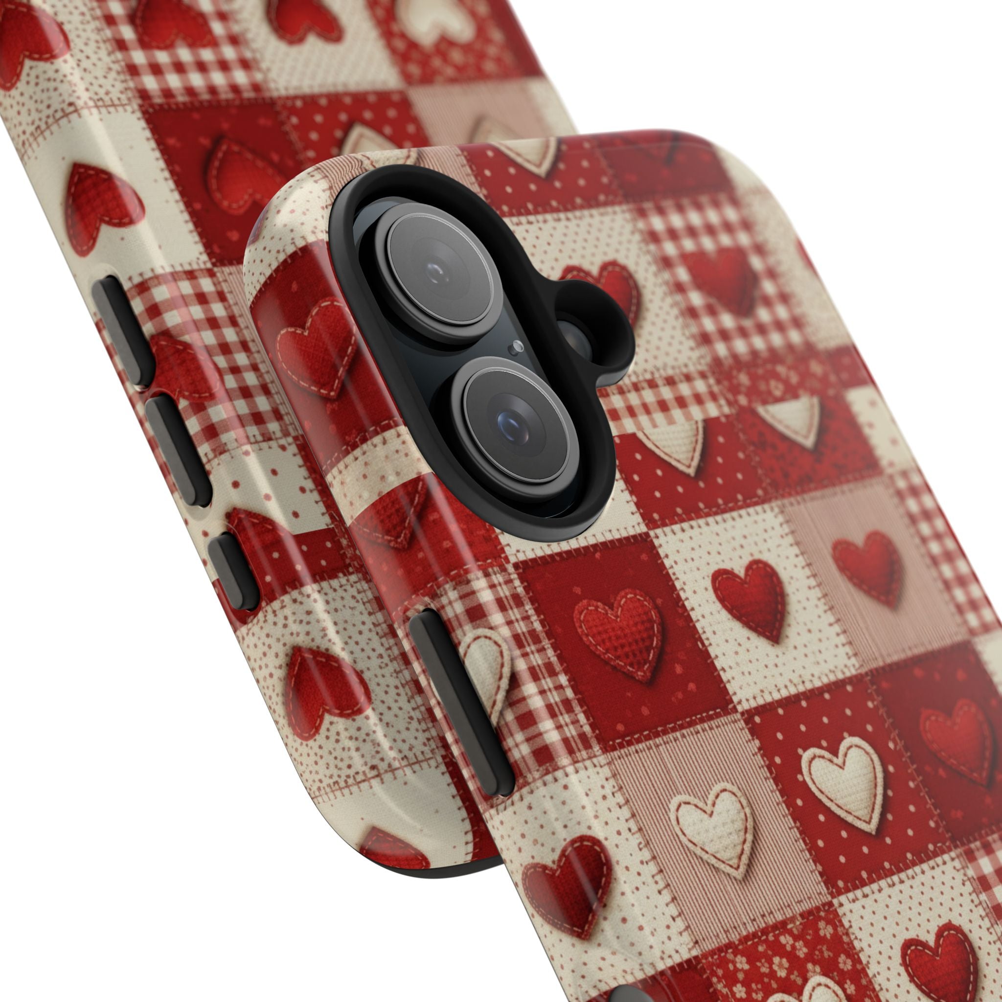 Patchwork Heart Phone Case | Tough Phone Case, Red Valentine Pattern