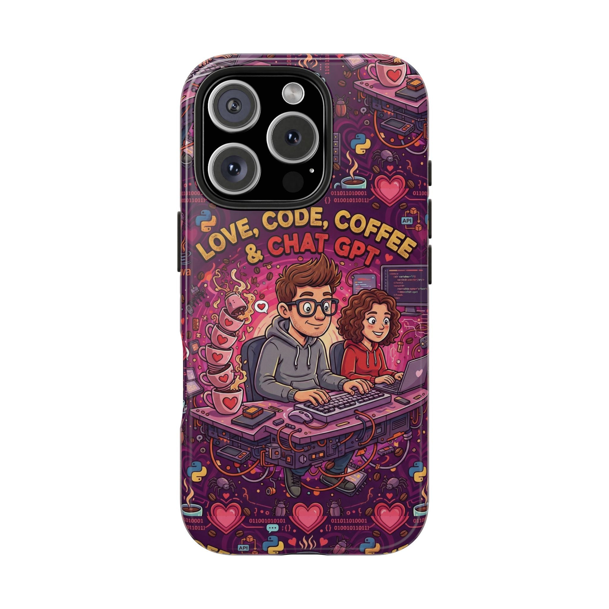 Love Code Coffee & ChatGPT Phone Case | Programmer Retro Cute