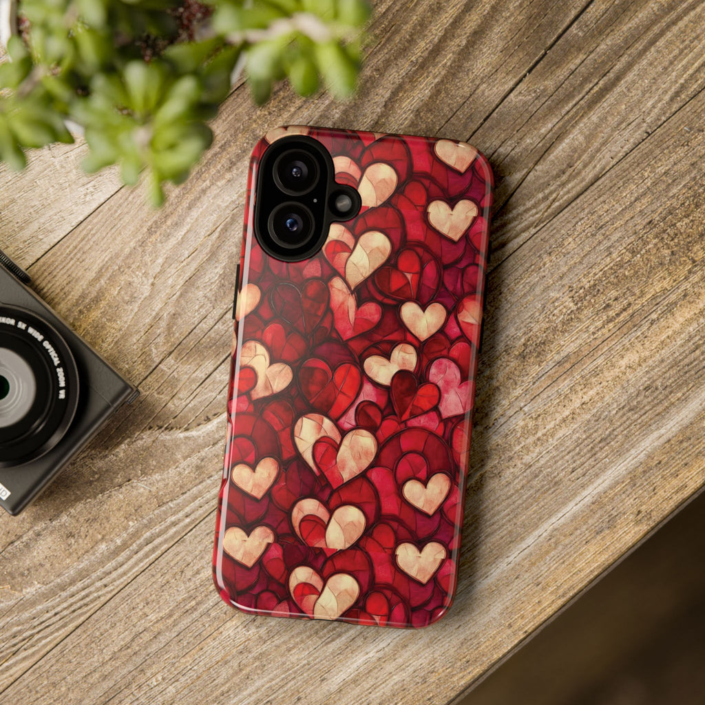 Stained Glass Heart Tough Case for iPhone 17 16 15 14 Pro Max | Romantic Mosaic Love Design | Shockproof & Wireless Charging Support