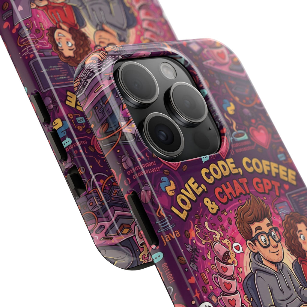 Love Code Coffee & ChatGPT Phone Case | Programmer Retro Cute