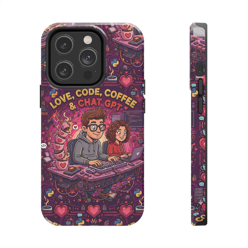 Love Code Coffee & ChatGPT Phone Case | Programmer Retro Cute