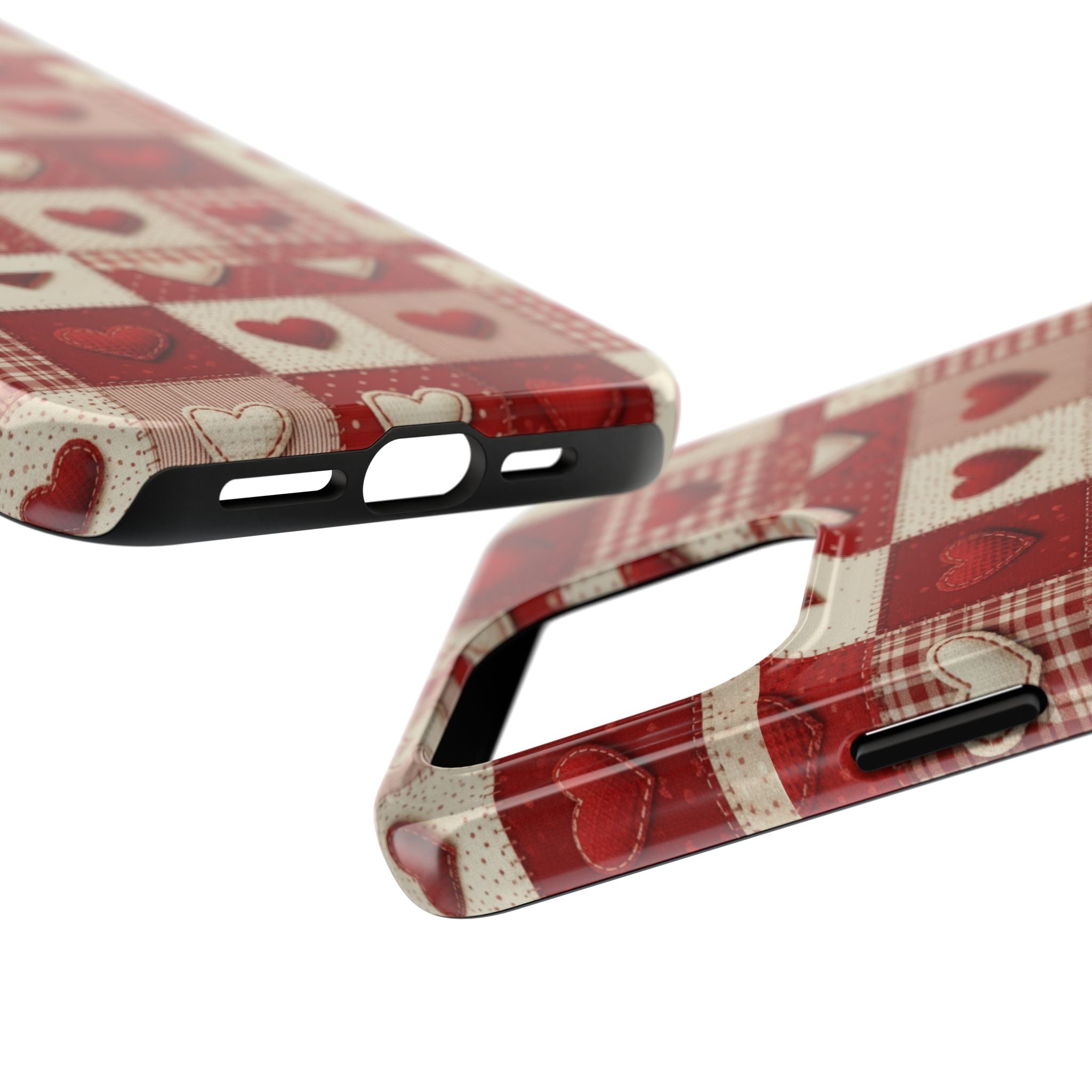 Patchwork Heart Phone Case | Tough Phone Case, Red Valentine Pattern