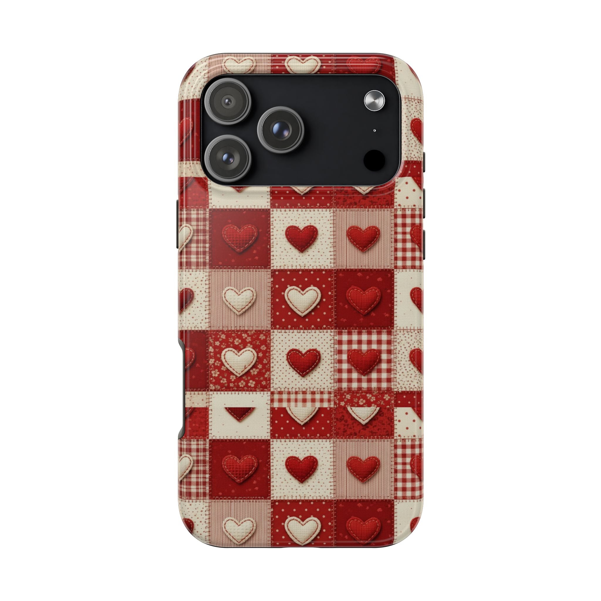 Patchwork Heart Phone Case | Tough Phone Case, Red Valentine Pattern
