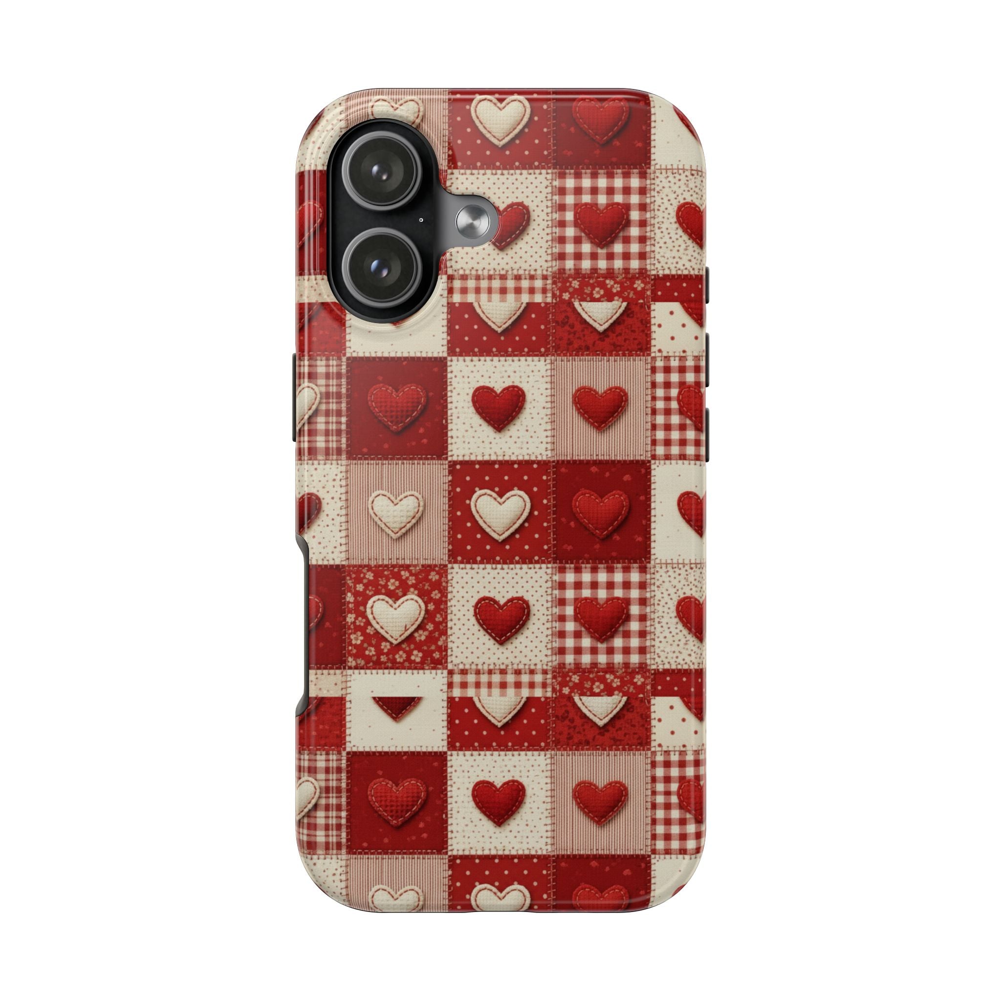 Patchwork Heart Phone Case | Tough Phone Case, Red Valentine Pattern