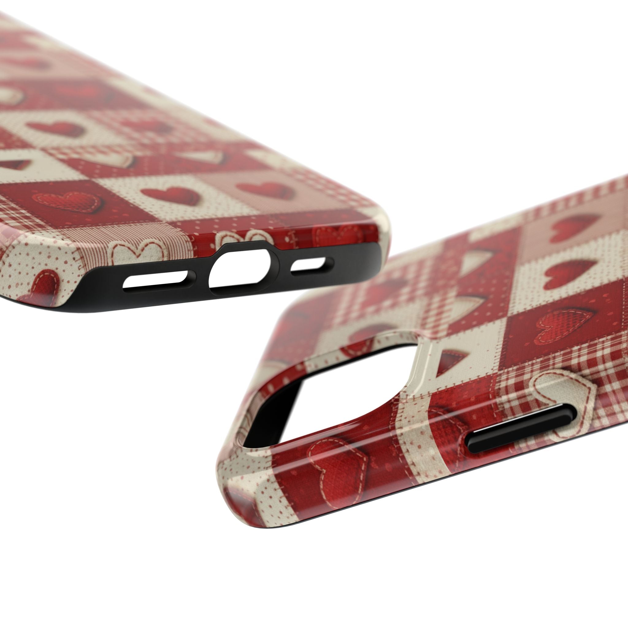 Patchwork Heart Phone Case | Tough Phone Case, Red Valentine Pattern