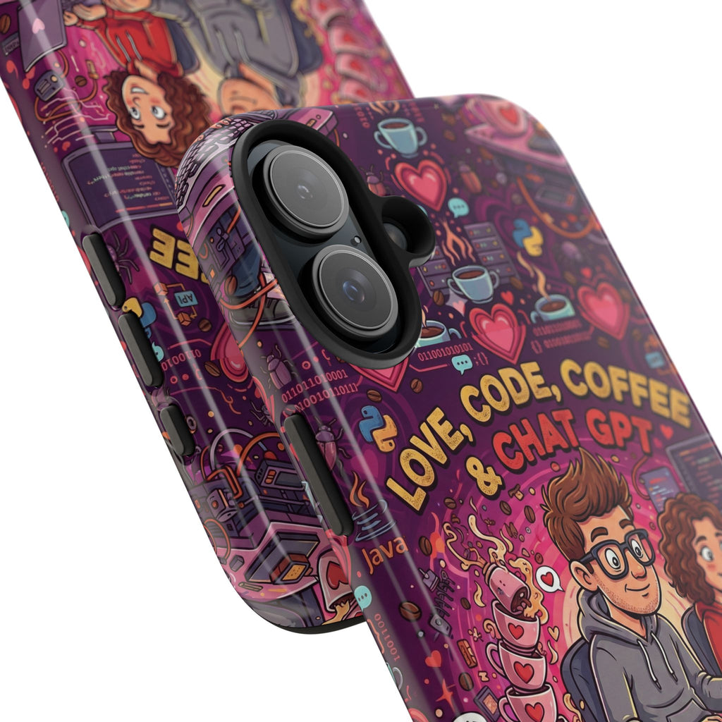 Love Code Coffee & ChatGPT Phone Case | Programmer Retro Cute