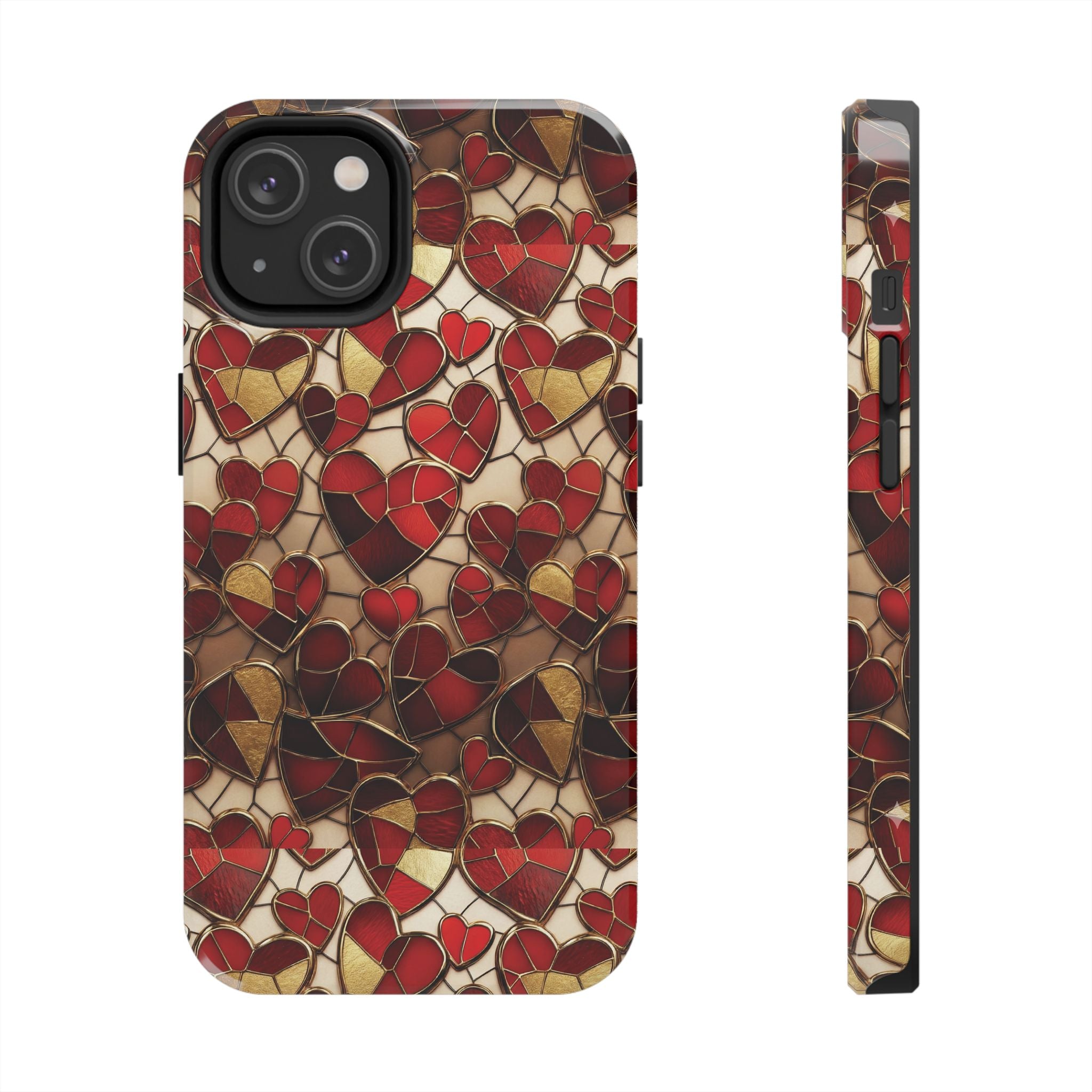 Stained Glass Red Hearts Phone Case | Tough Phone Case
