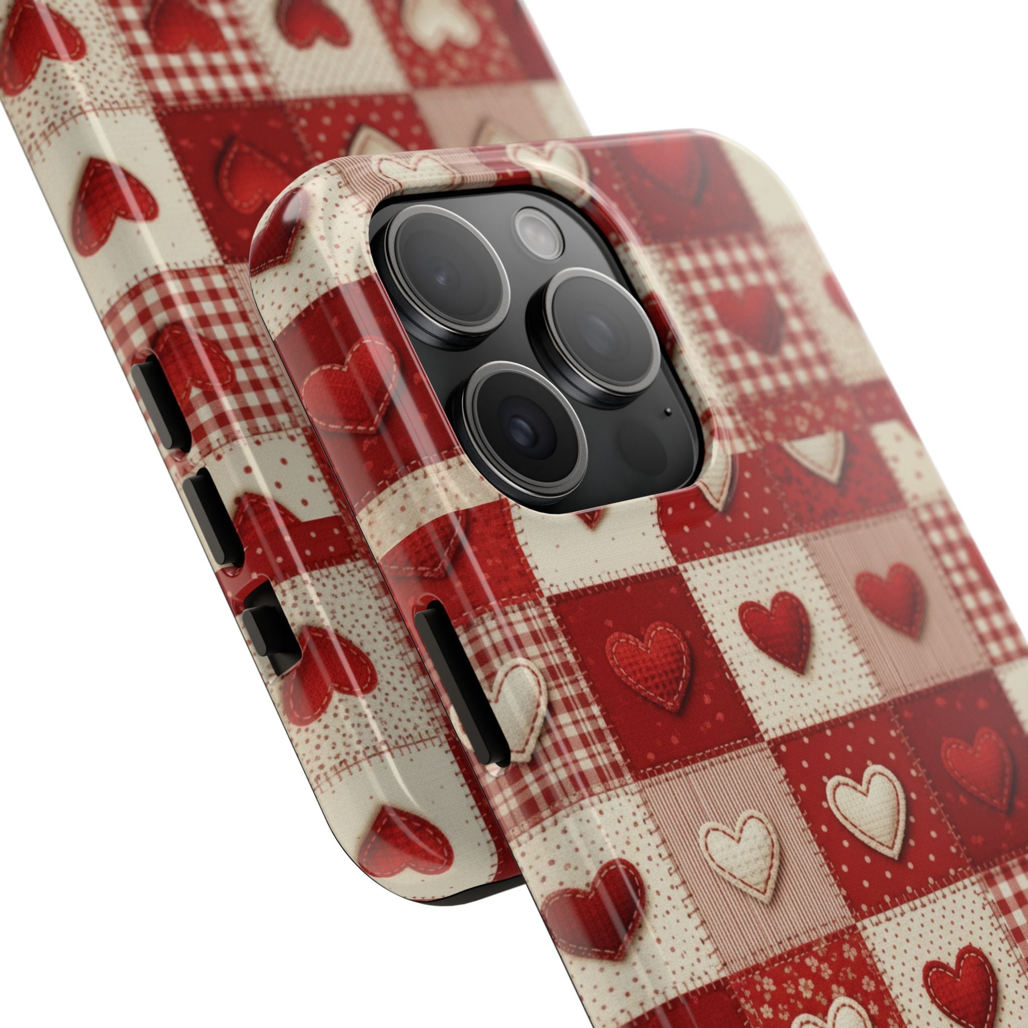 Patchwork Heart Phone Case | Tough Phone Case, Red Valentine Pattern